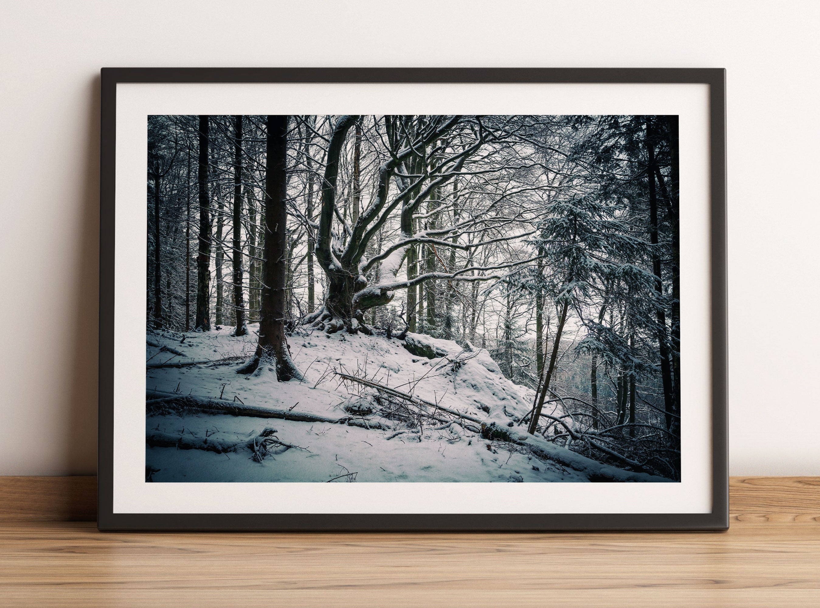 Wald mit Schnee bedeckt, Gerahmtes Bild