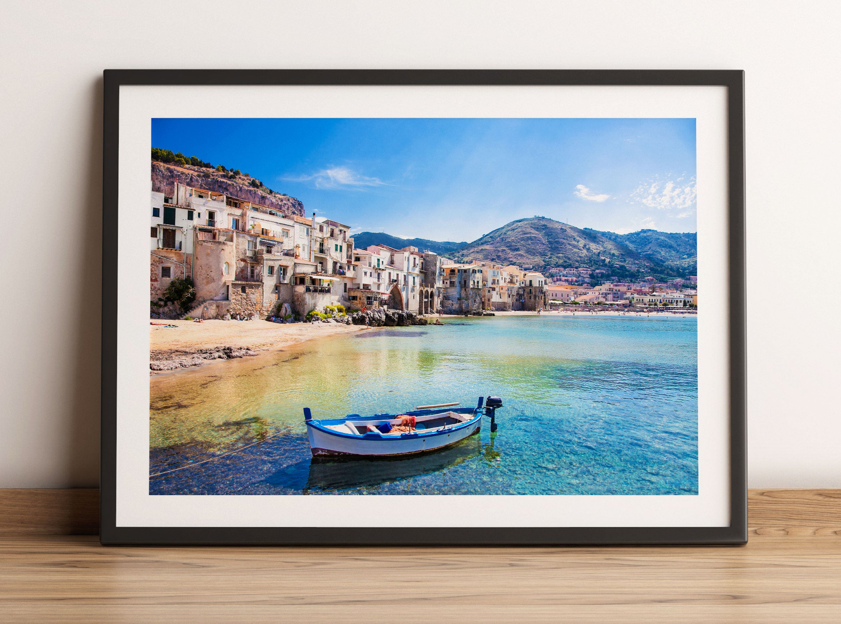 Wundervoller Blick auf Cefalu, Gerahmtes Bild