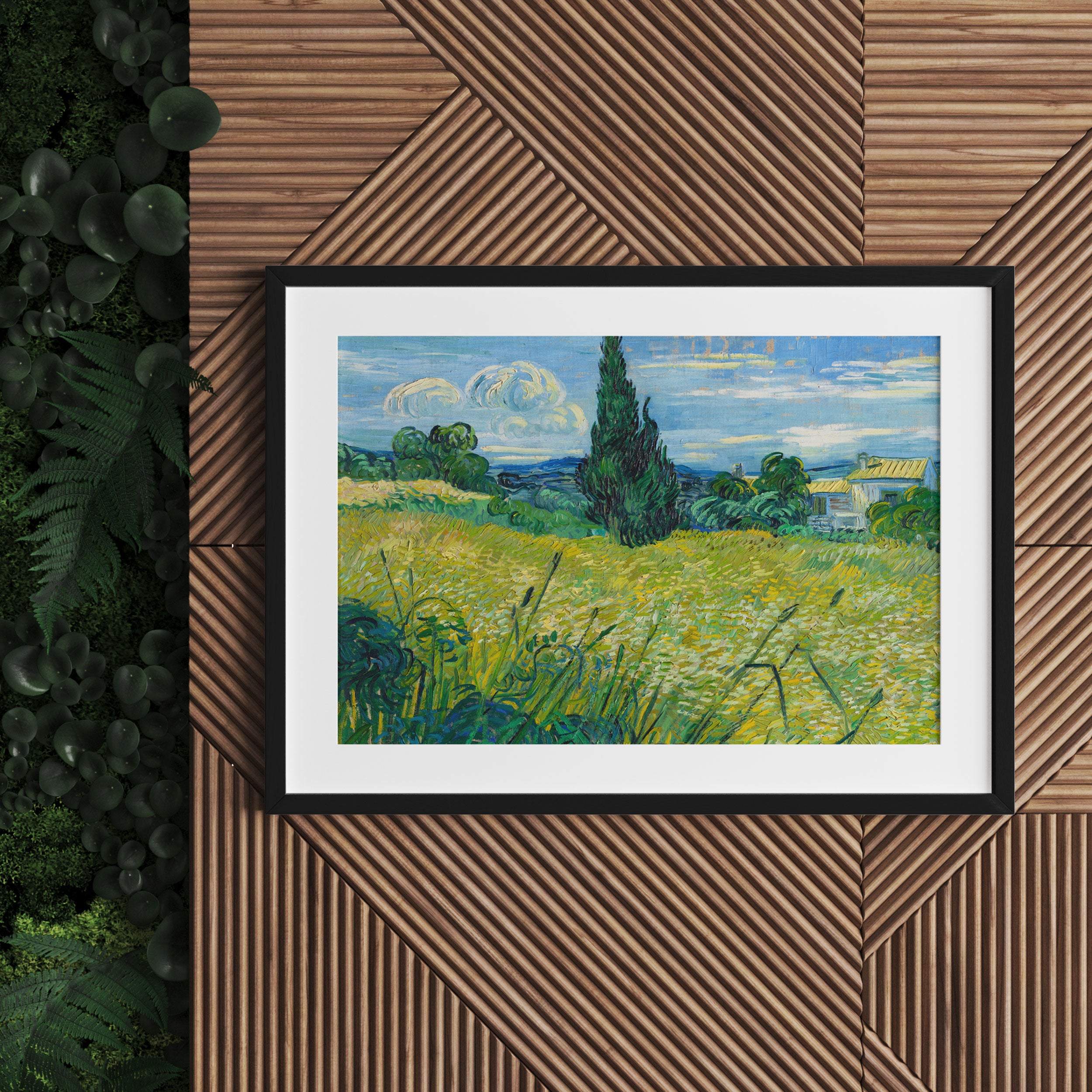 Vincent Van Gogh - Grünes Weizenfeld mit Zypressen, Gerahmtes Bild