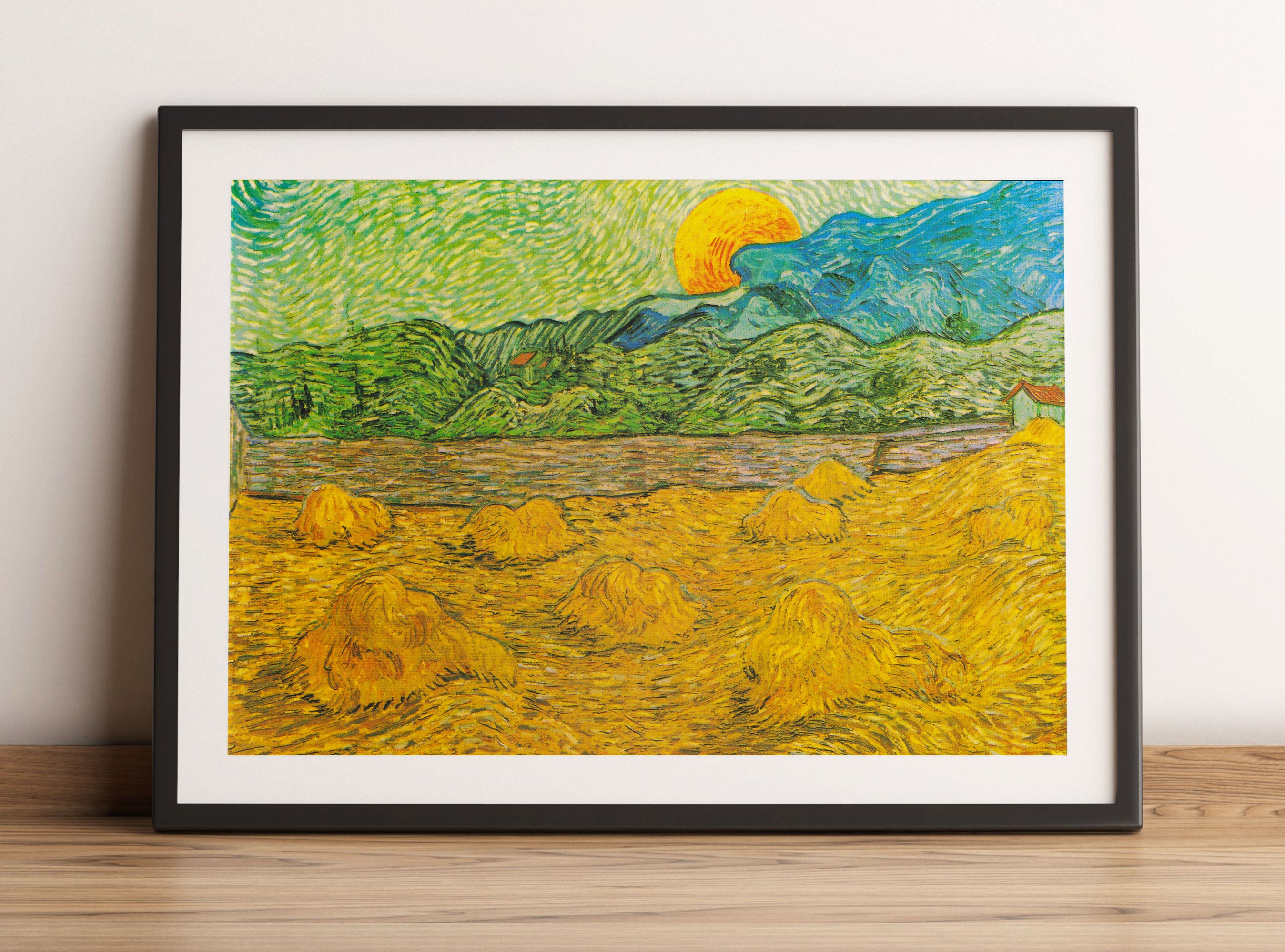 Vincent Van Gogh - Landschaft mit Weizenhaufen, Gerahmtes Bild