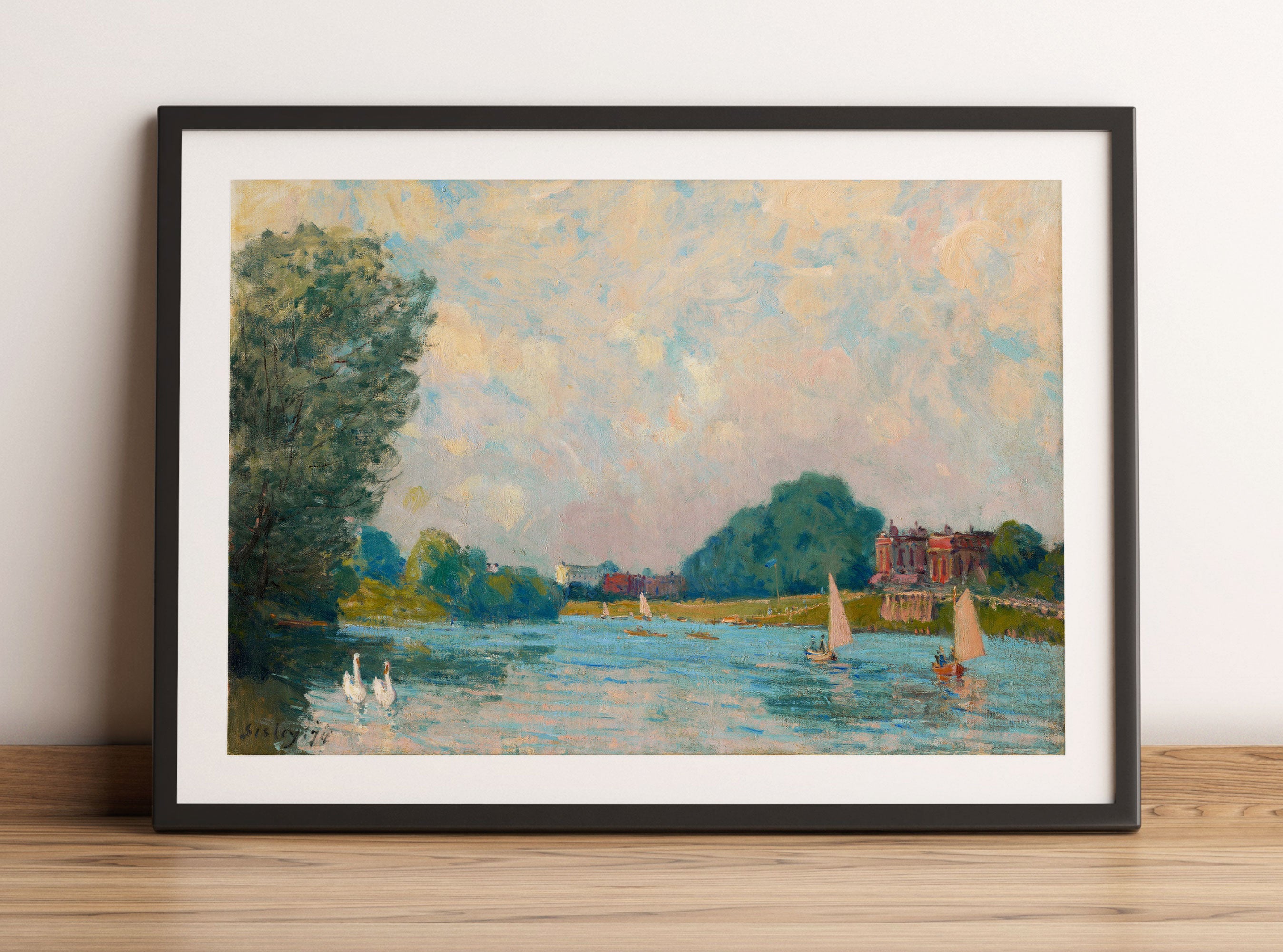 Alfred Sisley - Thames at Hampton Court , Gerahmtes Bild