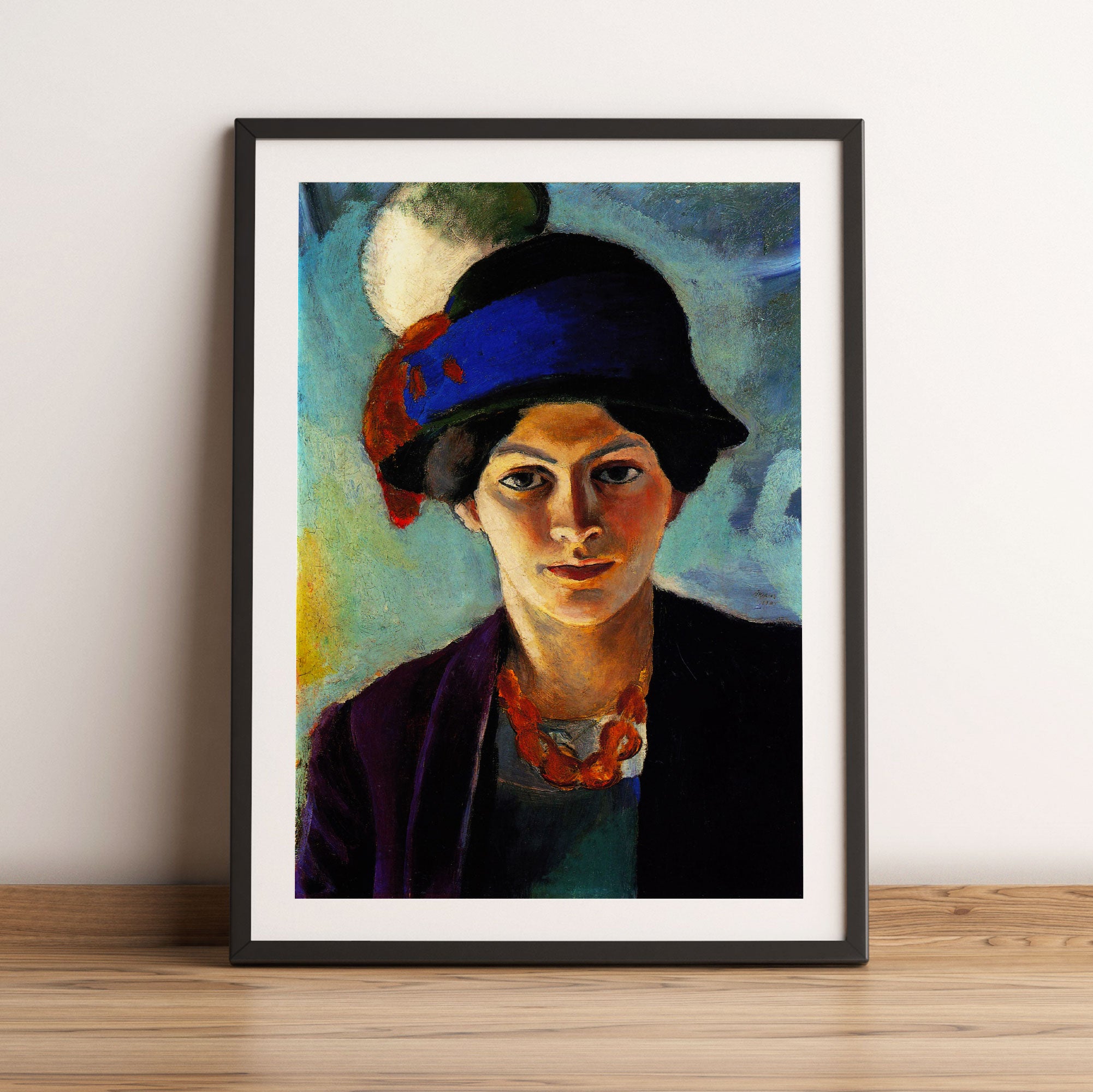 August Macke - Frau des Künstlers mit Hut, Gerahmtes Bild