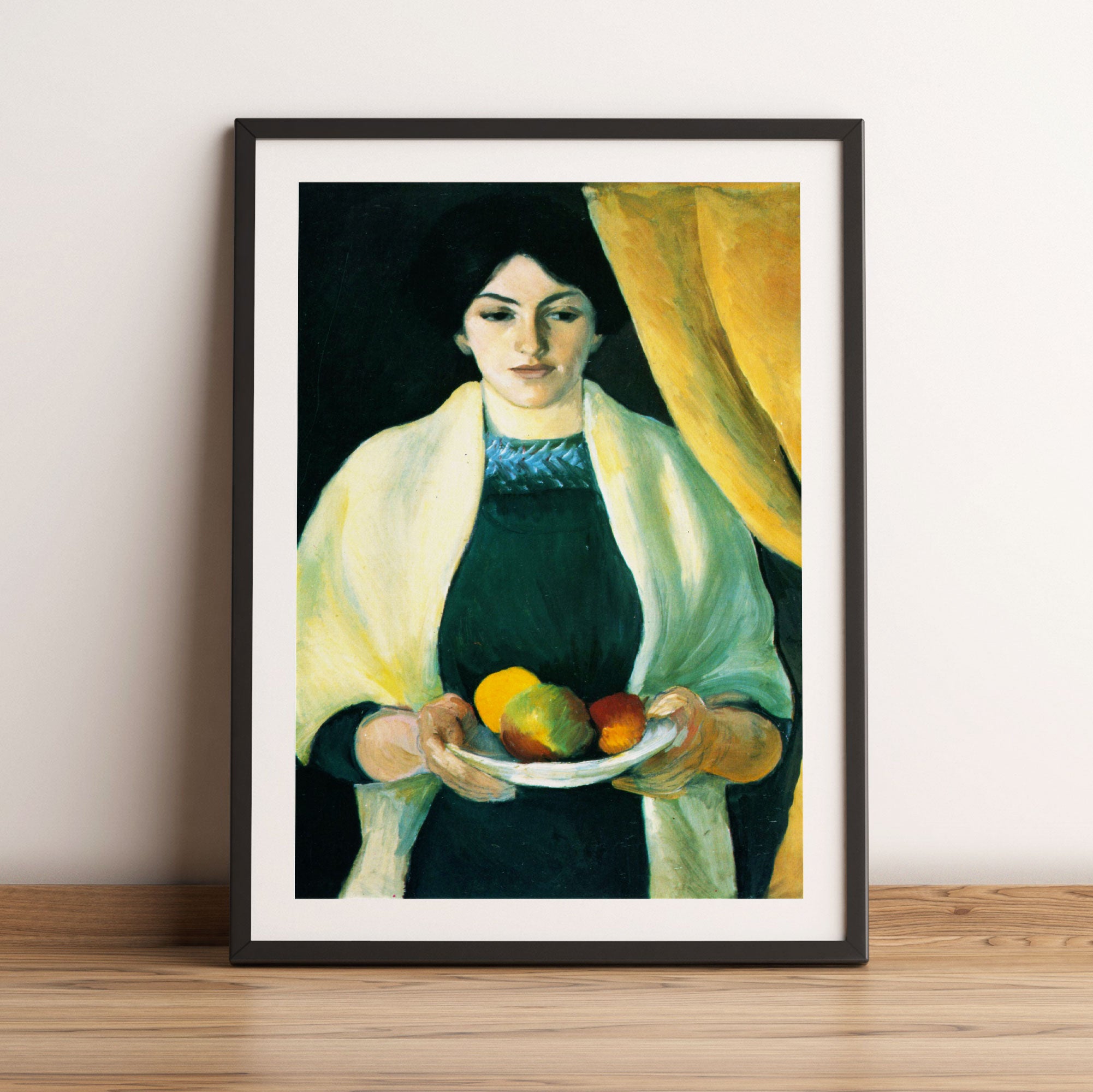 August Macke - Frau des Künstlers mit Äpfeln , Gerahmtes Bild