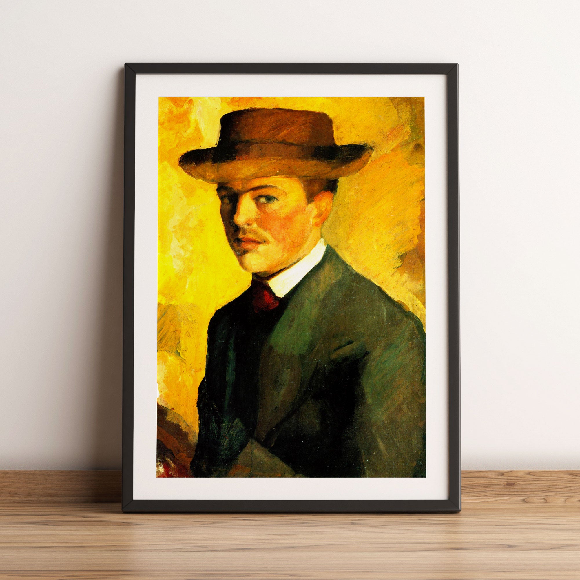 August Macke - Selbstportrait mit Hut , Gerahmtes Bild