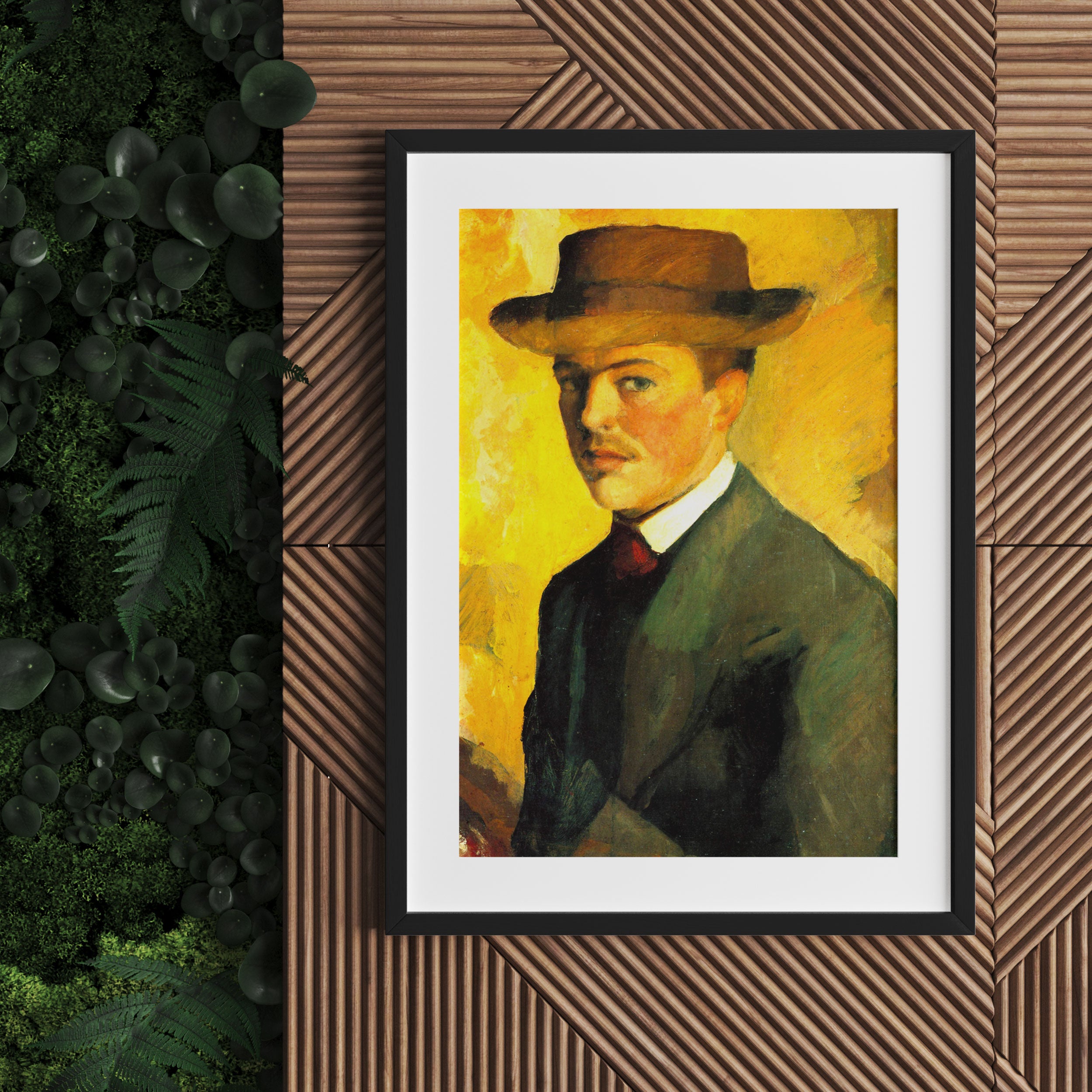 August Macke - Selbstportrait mit Hut , Gerahmtes Bild