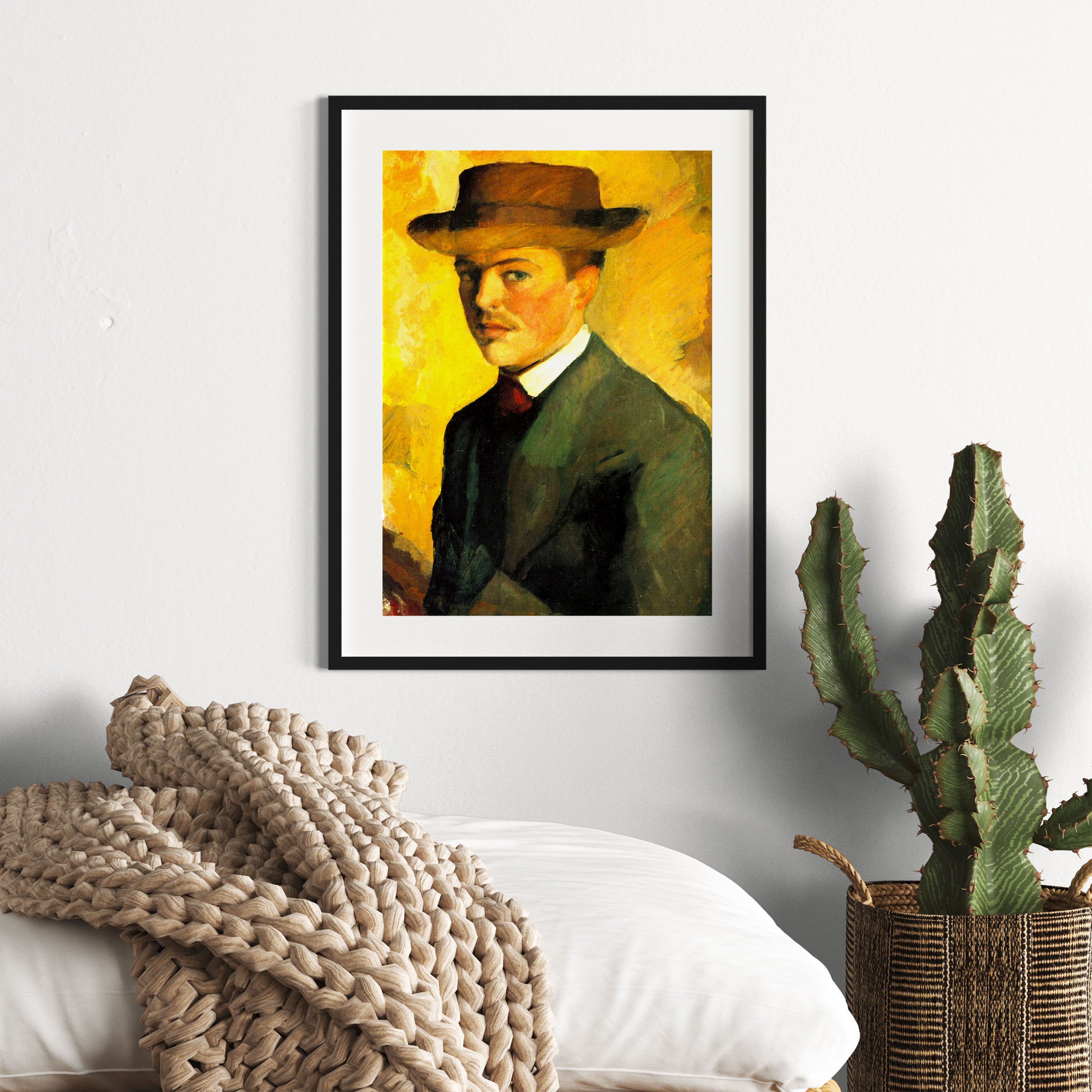 August Macke - Selbstportrait mit Hut , Gerahmtes Bild