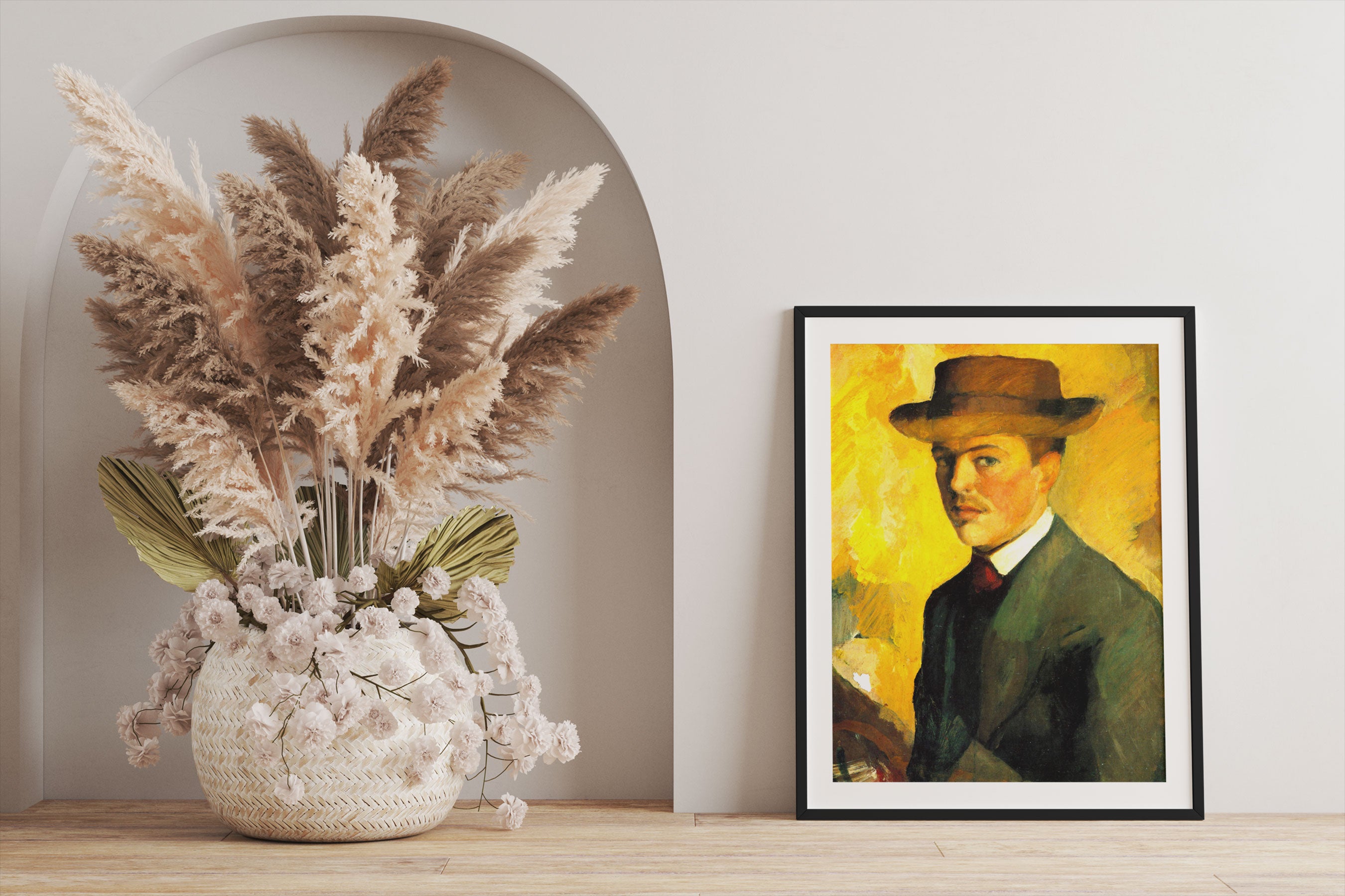 August Macke - Selbstportrait mit Hut , Gerahmtes Bild