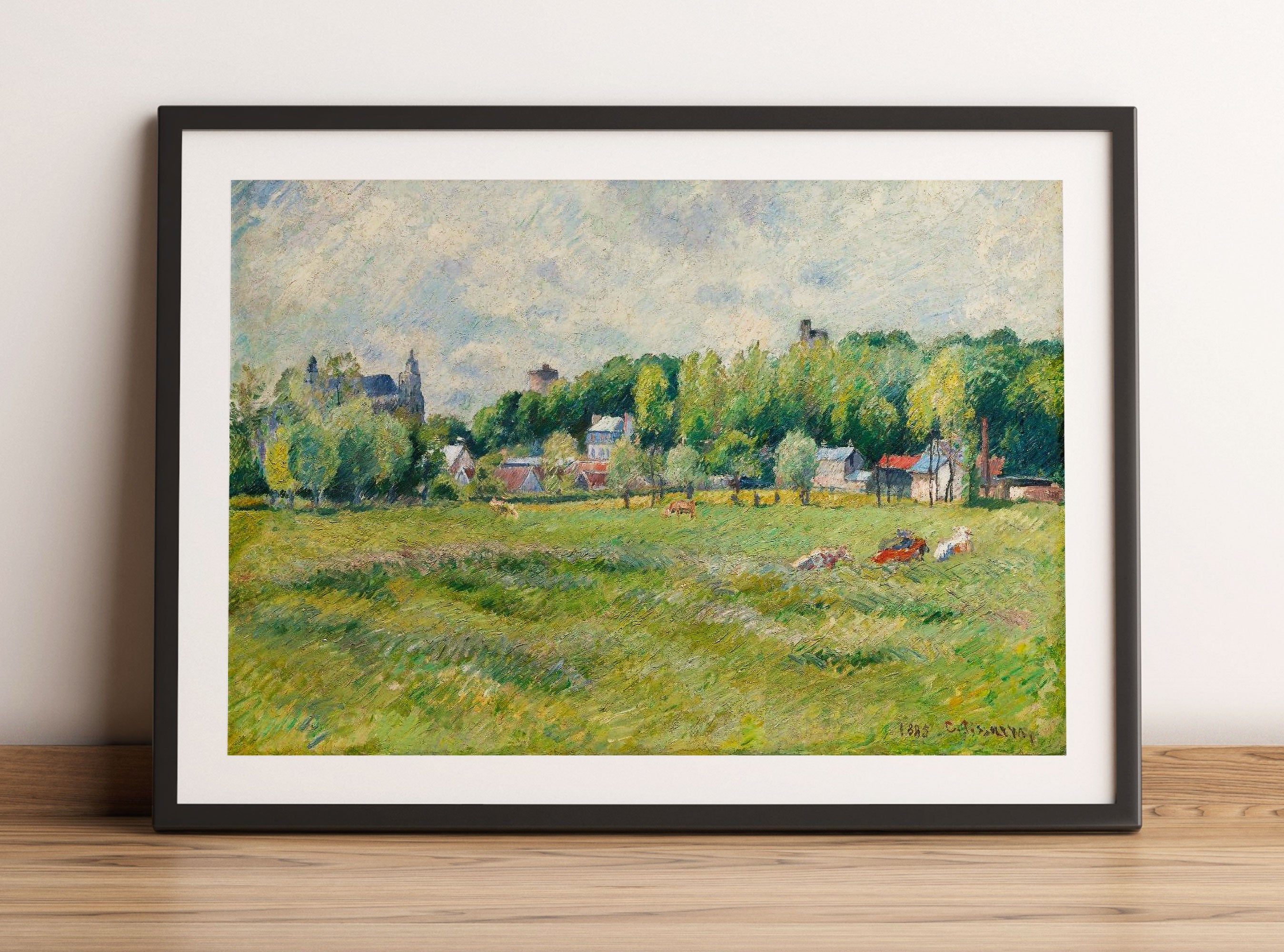 Camille Pissarro - PRAIRIES À GISORS , Gerahmtes Bild