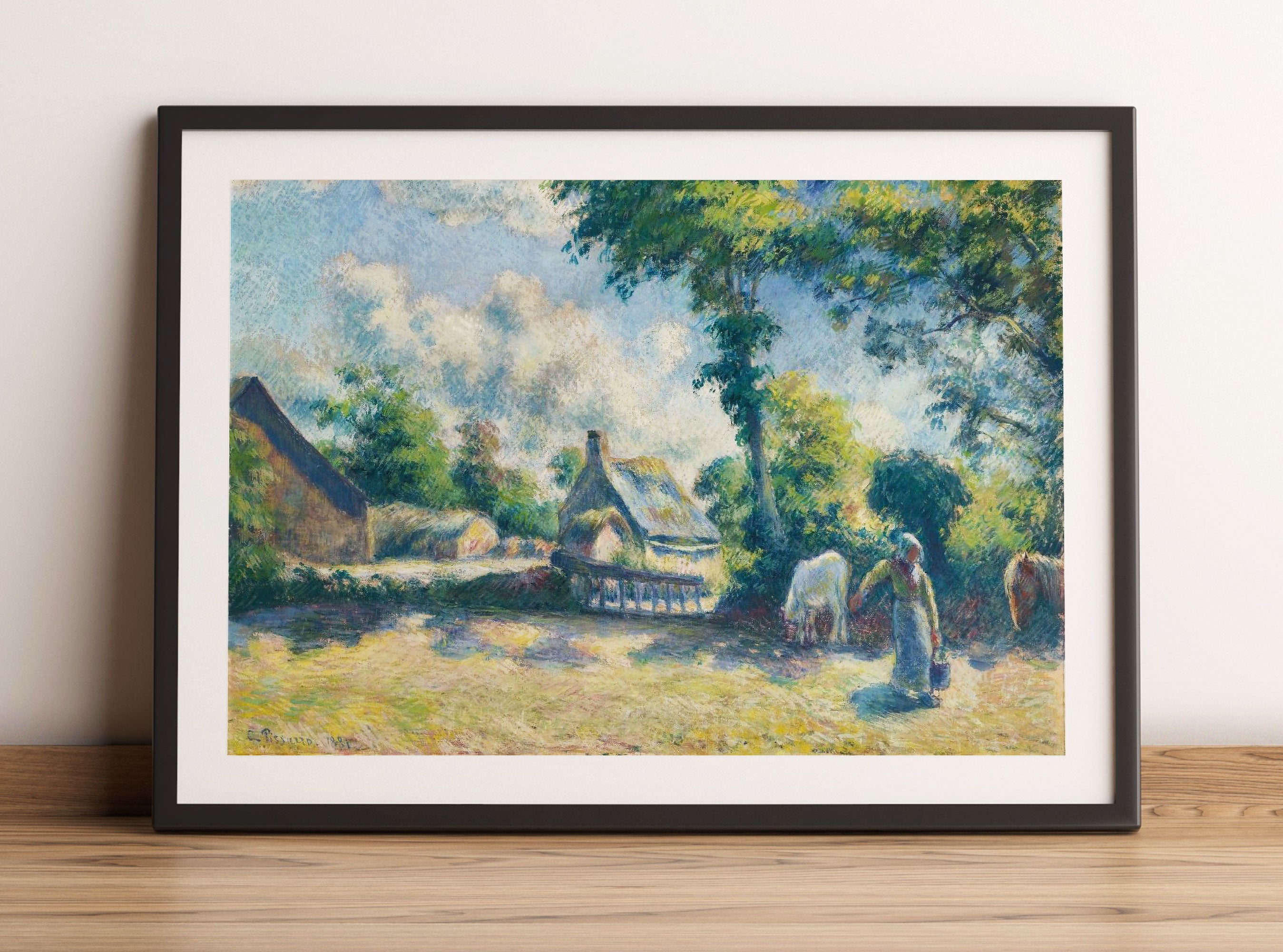 Camille Pissarro - PAYSAGE À MELLERAY FEMME DONNANT , Gerahmtes Bild