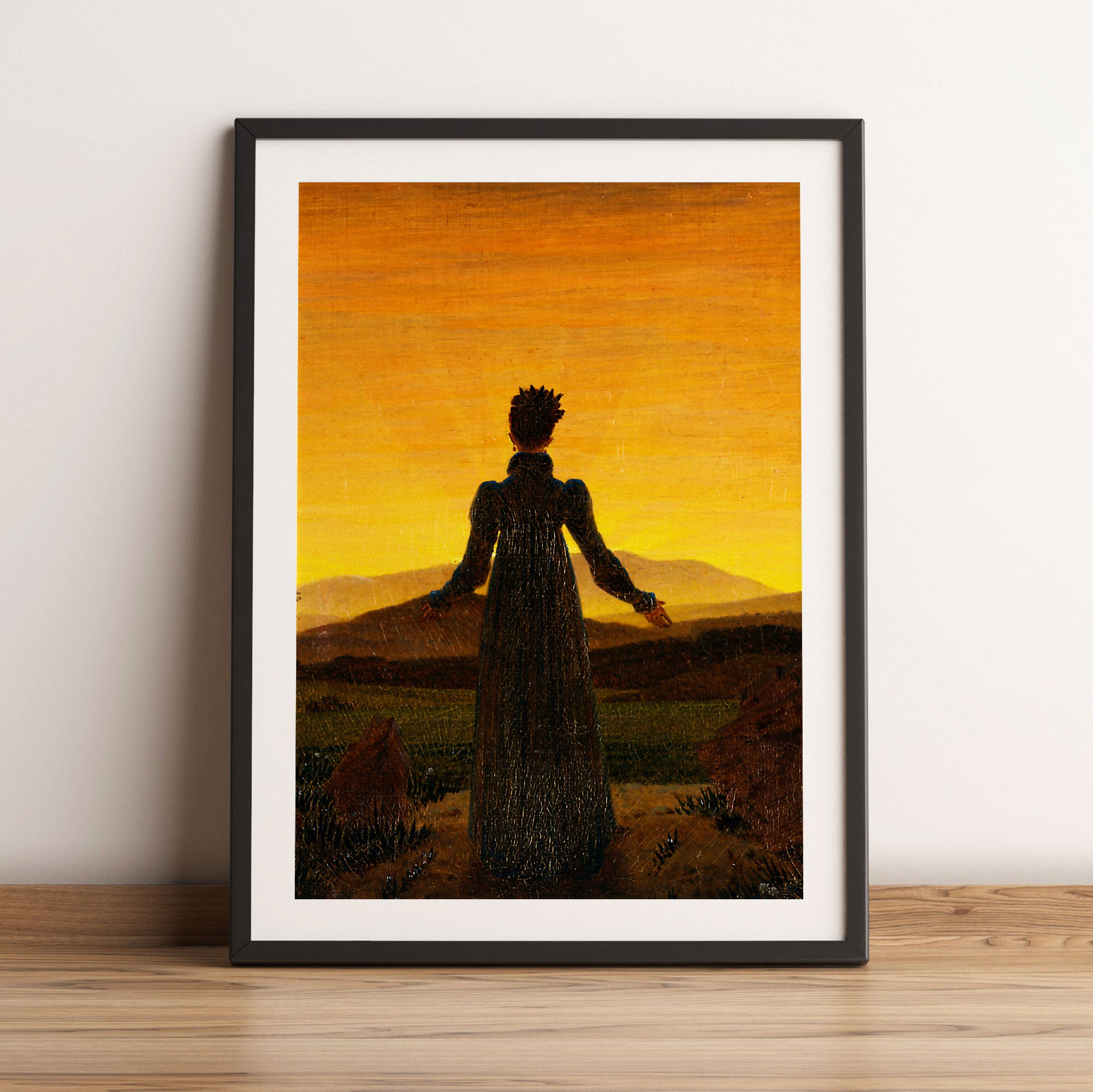 Caspar David Friedrich - Frau vor untergehender Sonne, Gerahmtes Bild