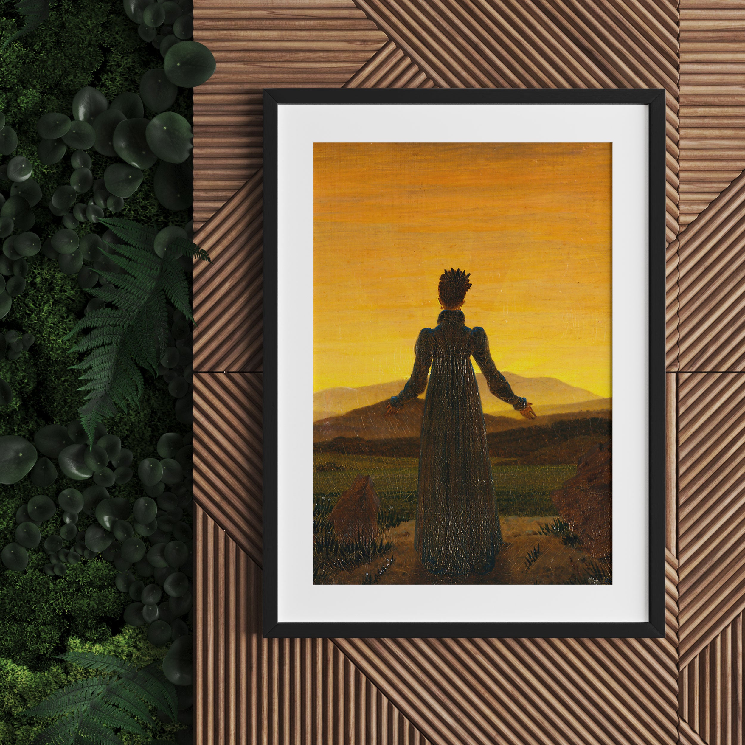 Caspar David Friedrich - Frau vor untergehender Sonne, Gerahmtes Bild