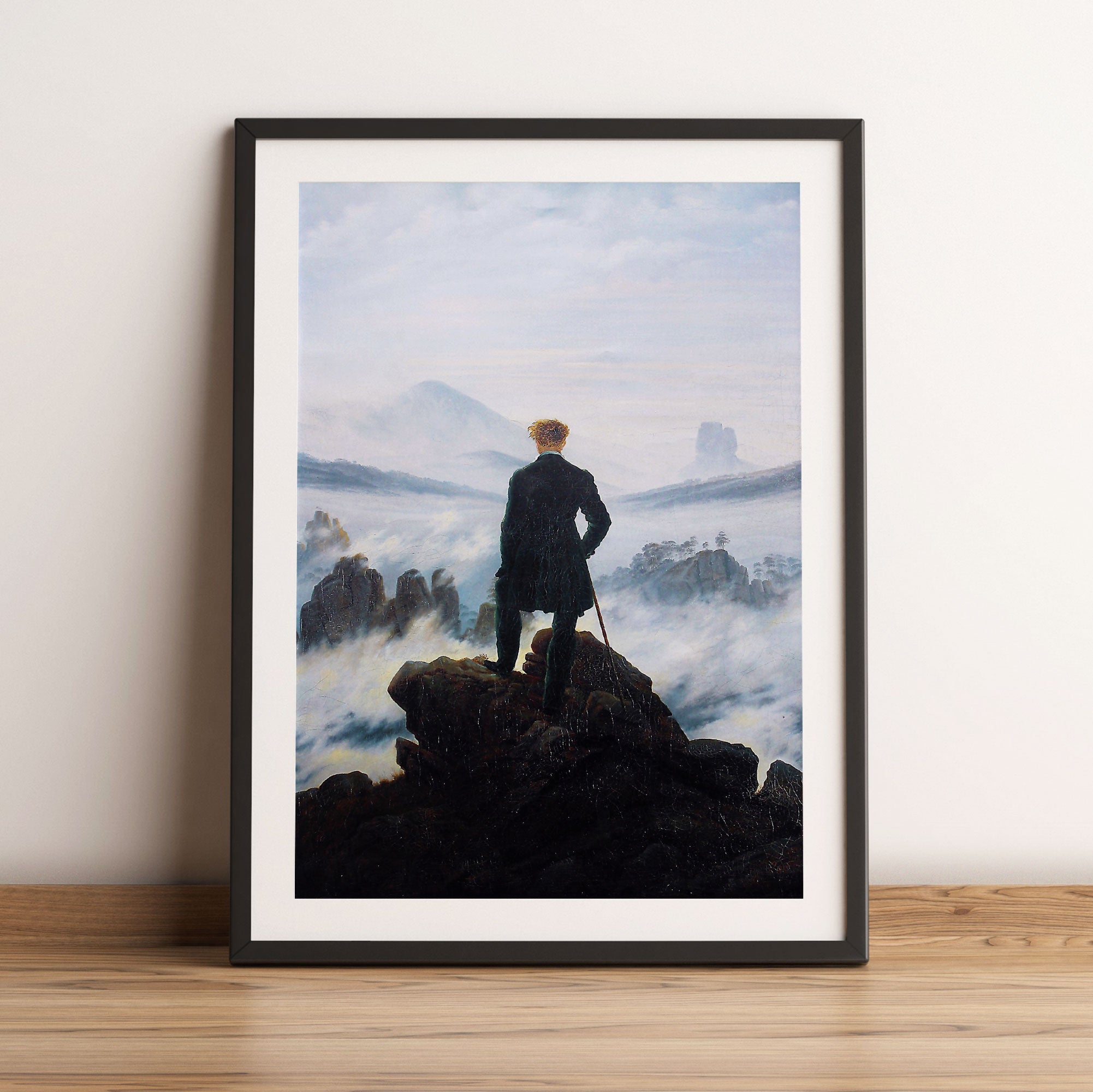 Caspar David Friedrich - Wanderer über dem Nebelmeer, Gerahmtes Bild