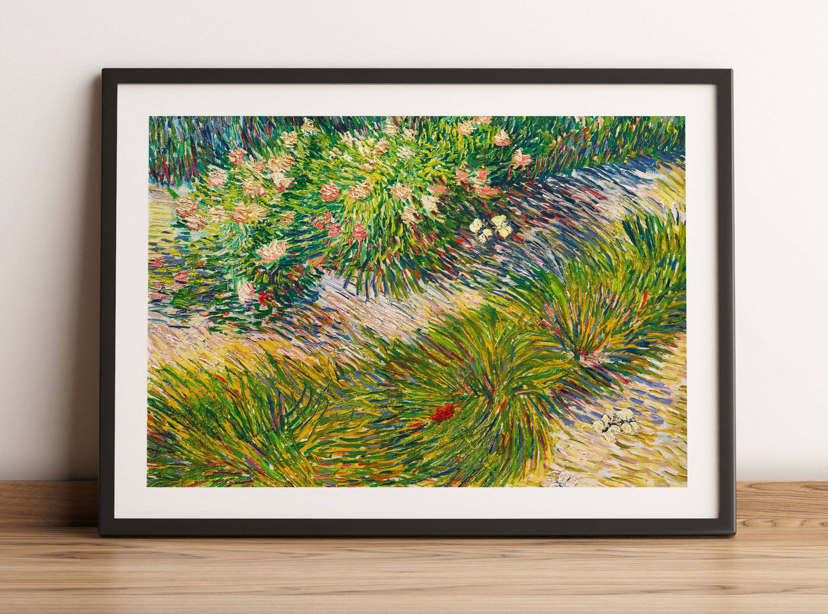 Vincent Van Gogh - Gras und Schmetterlinge , Gerahmtes Bild