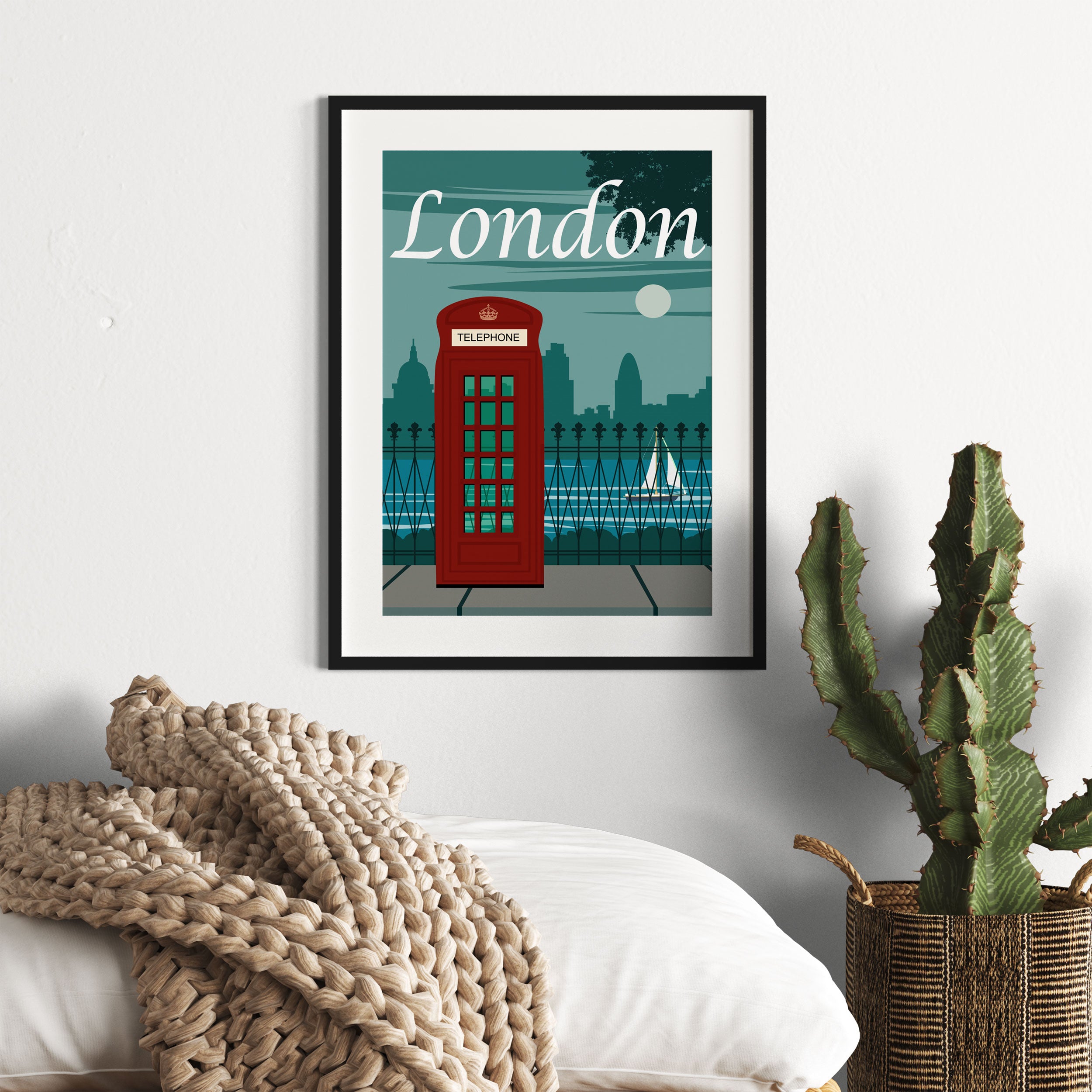 Vintage Poster  - London Telefonzelle I, Gerahmtes Bild