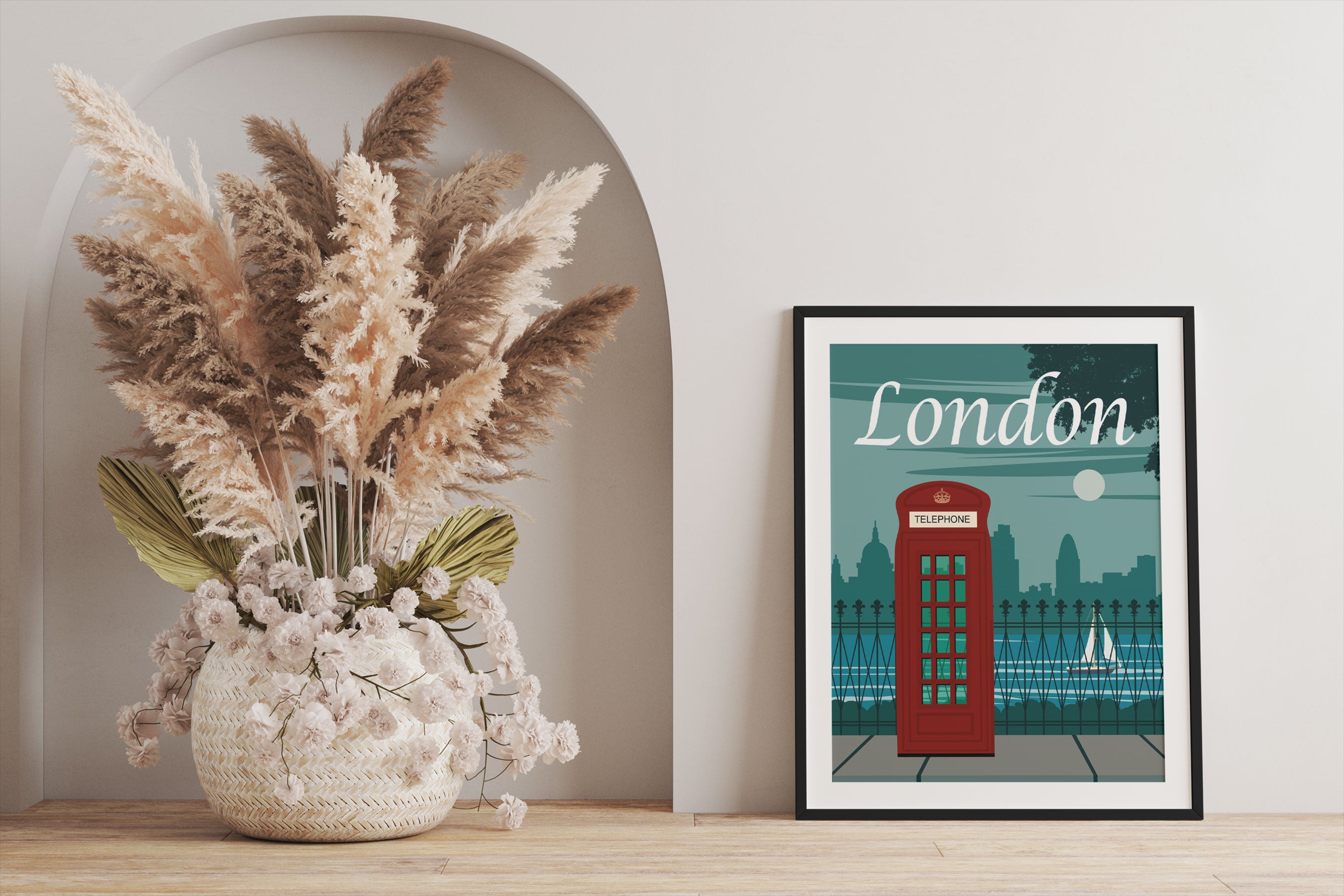 Vintage Poster  - London Telefonzelle I, Gerahmtes Bild