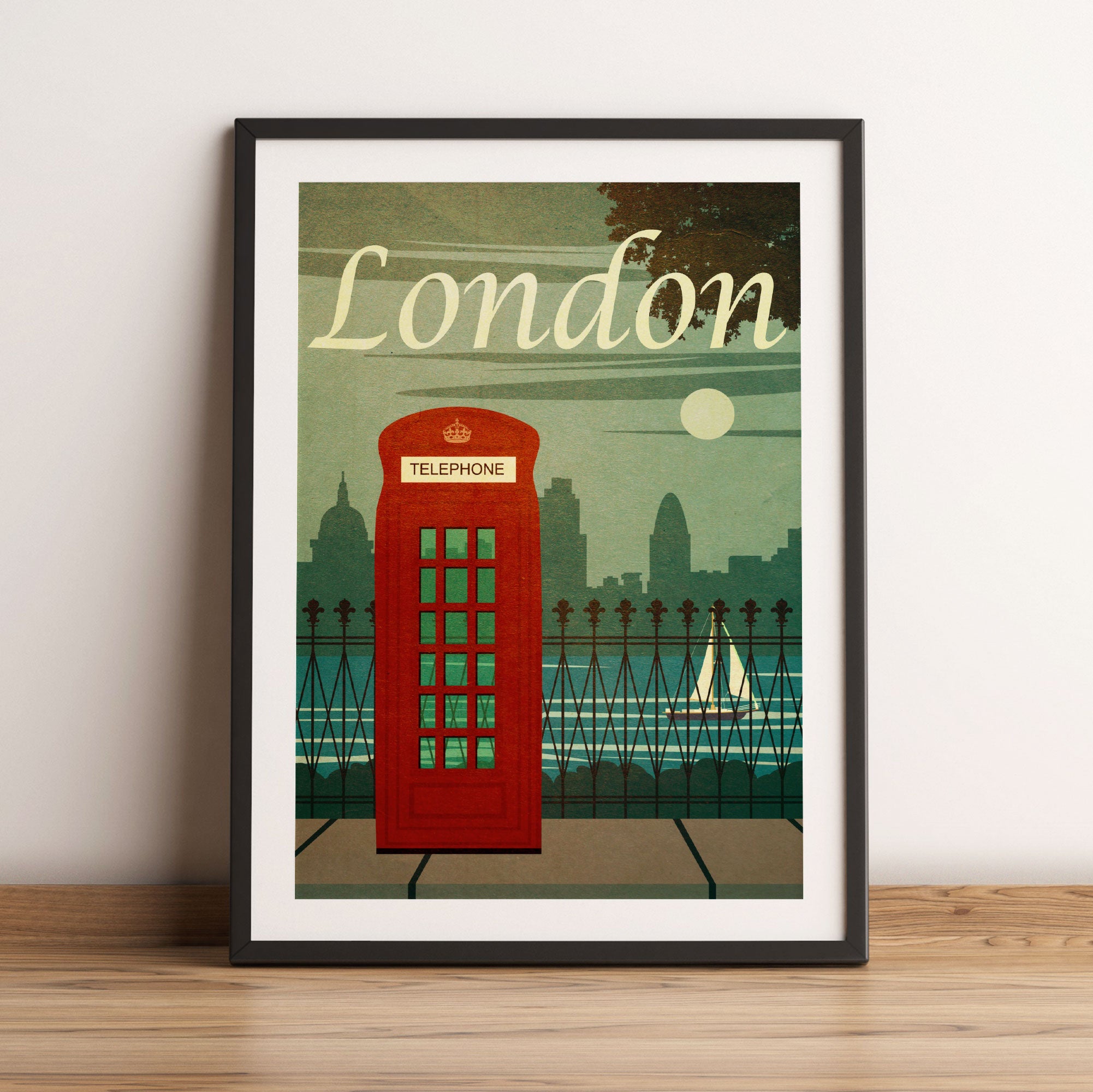 Vintage Poster  - London Telefonzelle II, Gerahmtes Bild