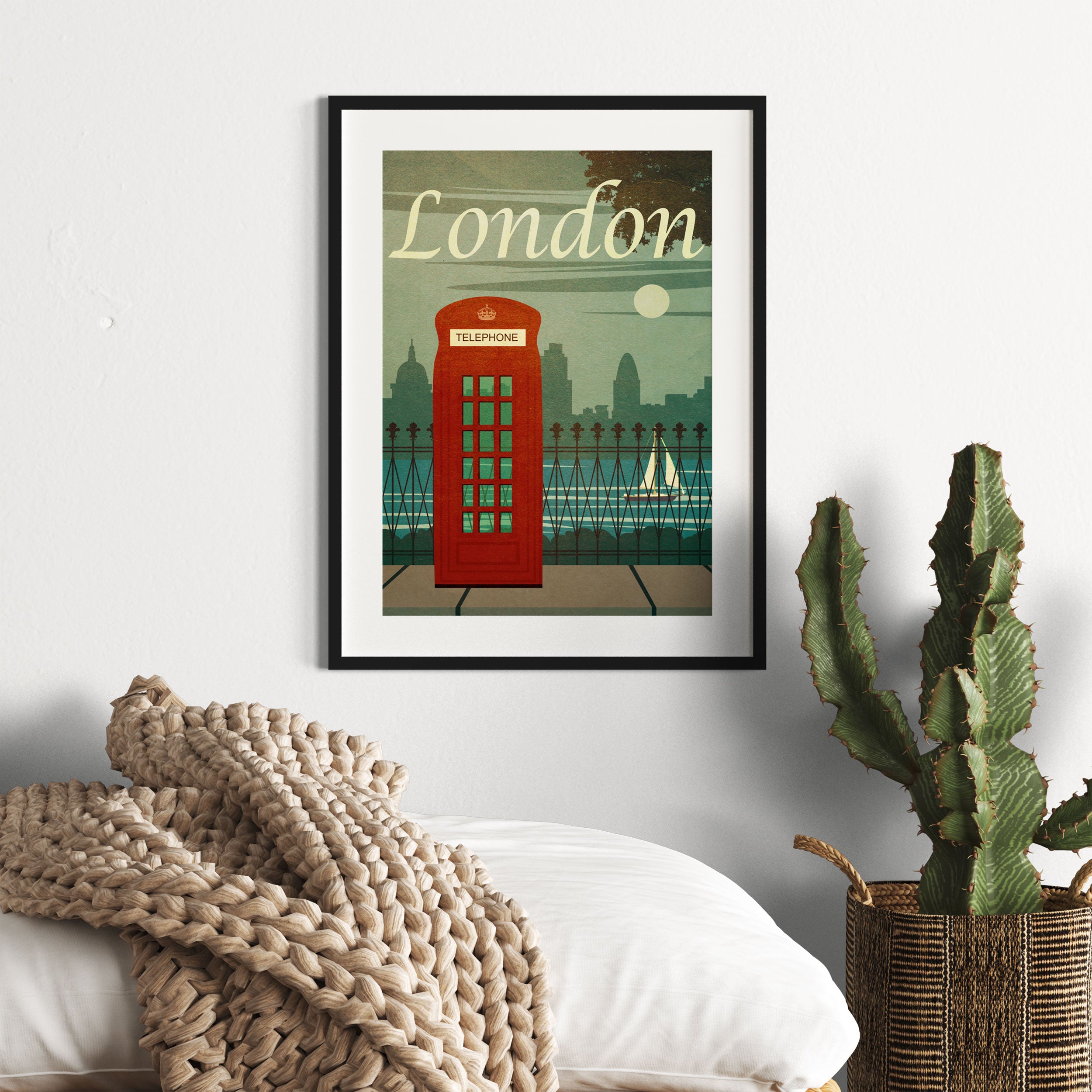 Vintage Poster  - London Telefonzelle II, Gerahmtes Bild