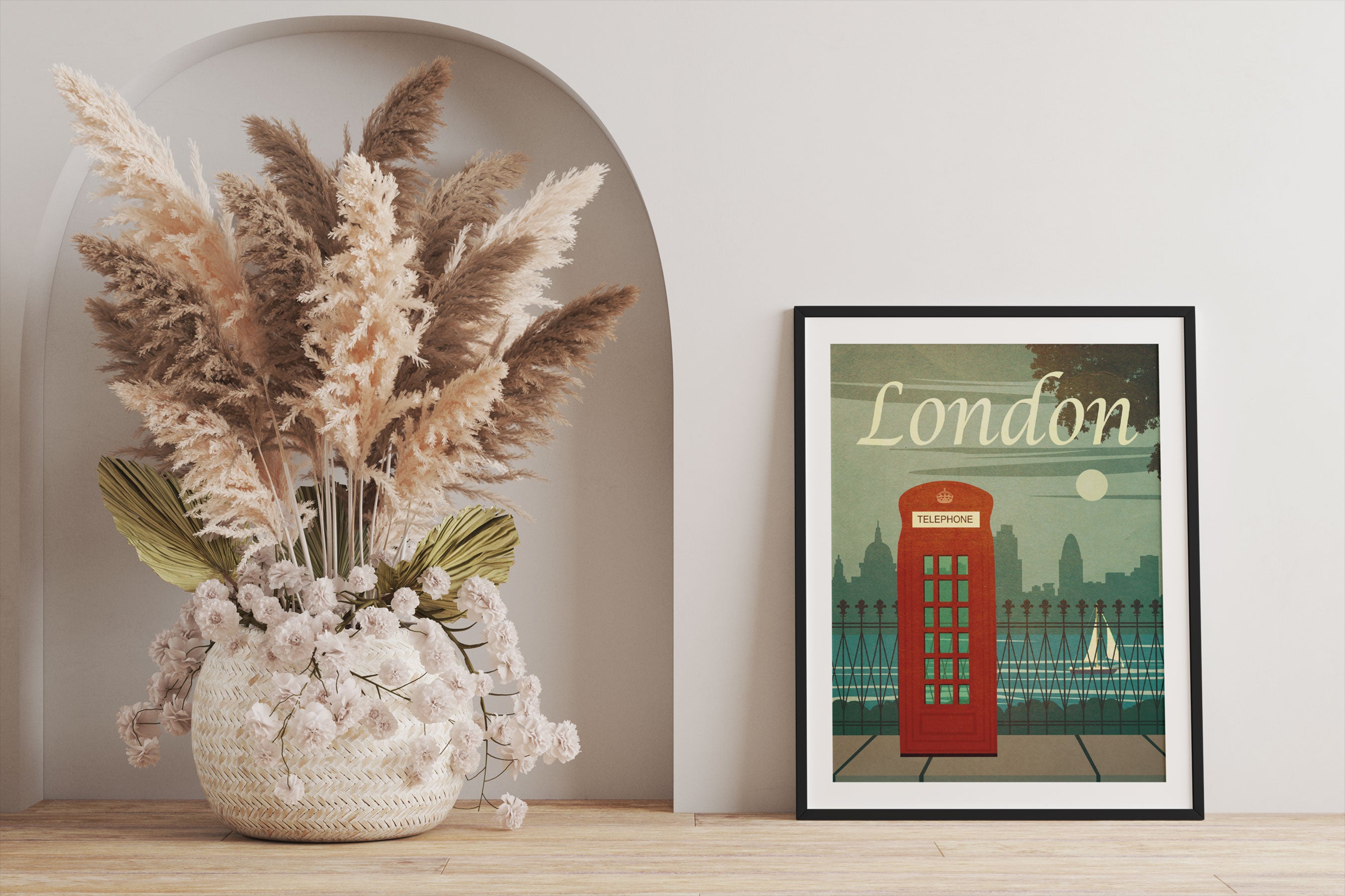 Vintage Poster  - London Telefonzelle II, Gerahmtes Bild