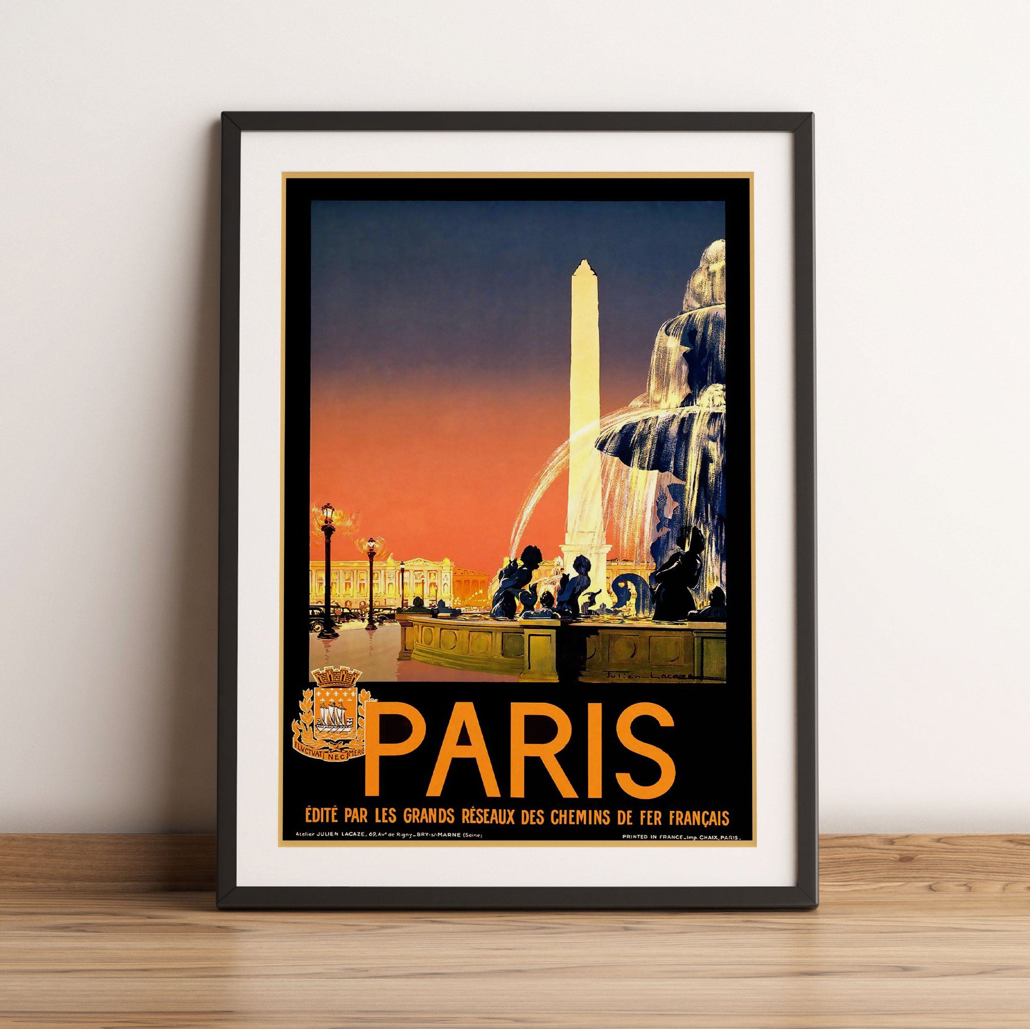 Vintage Poster  - Paris Brunnen, Gerahmtes Bild