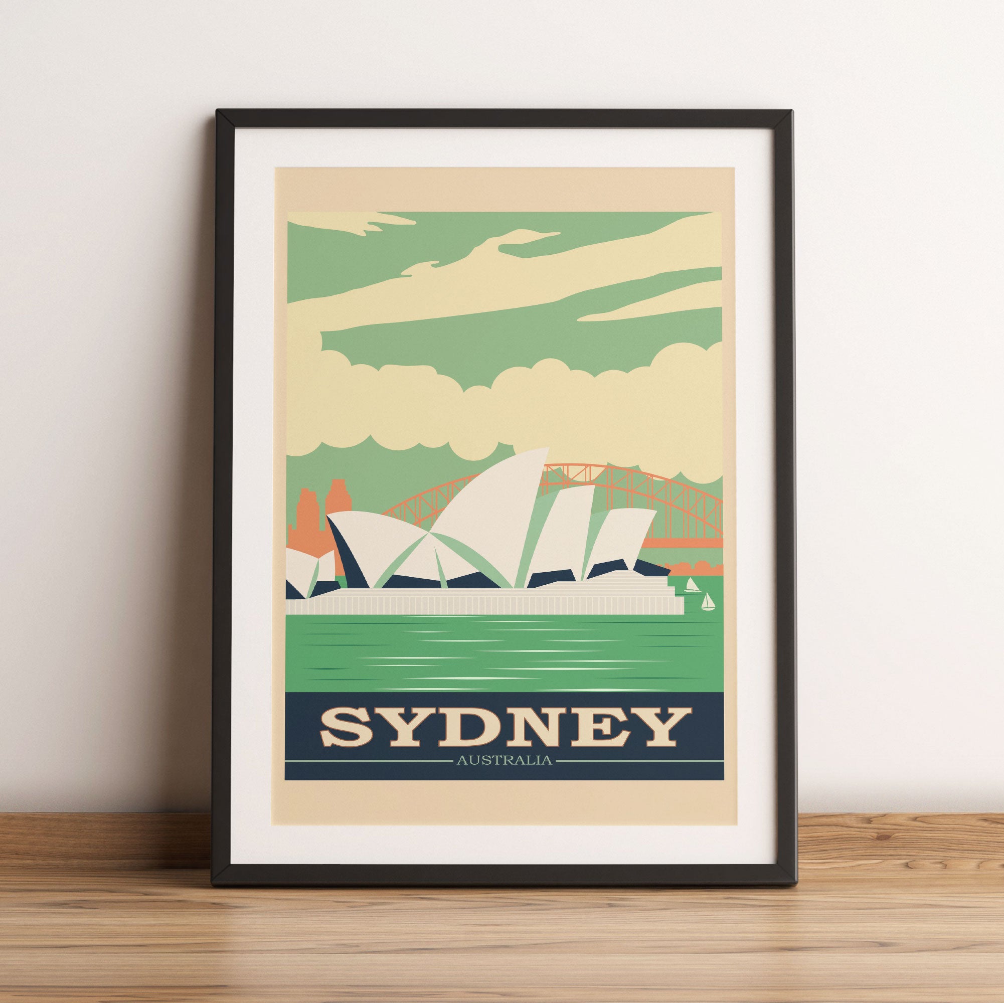 Vintage Poster  - Sydney Skyline I, Gerahmtes Bild