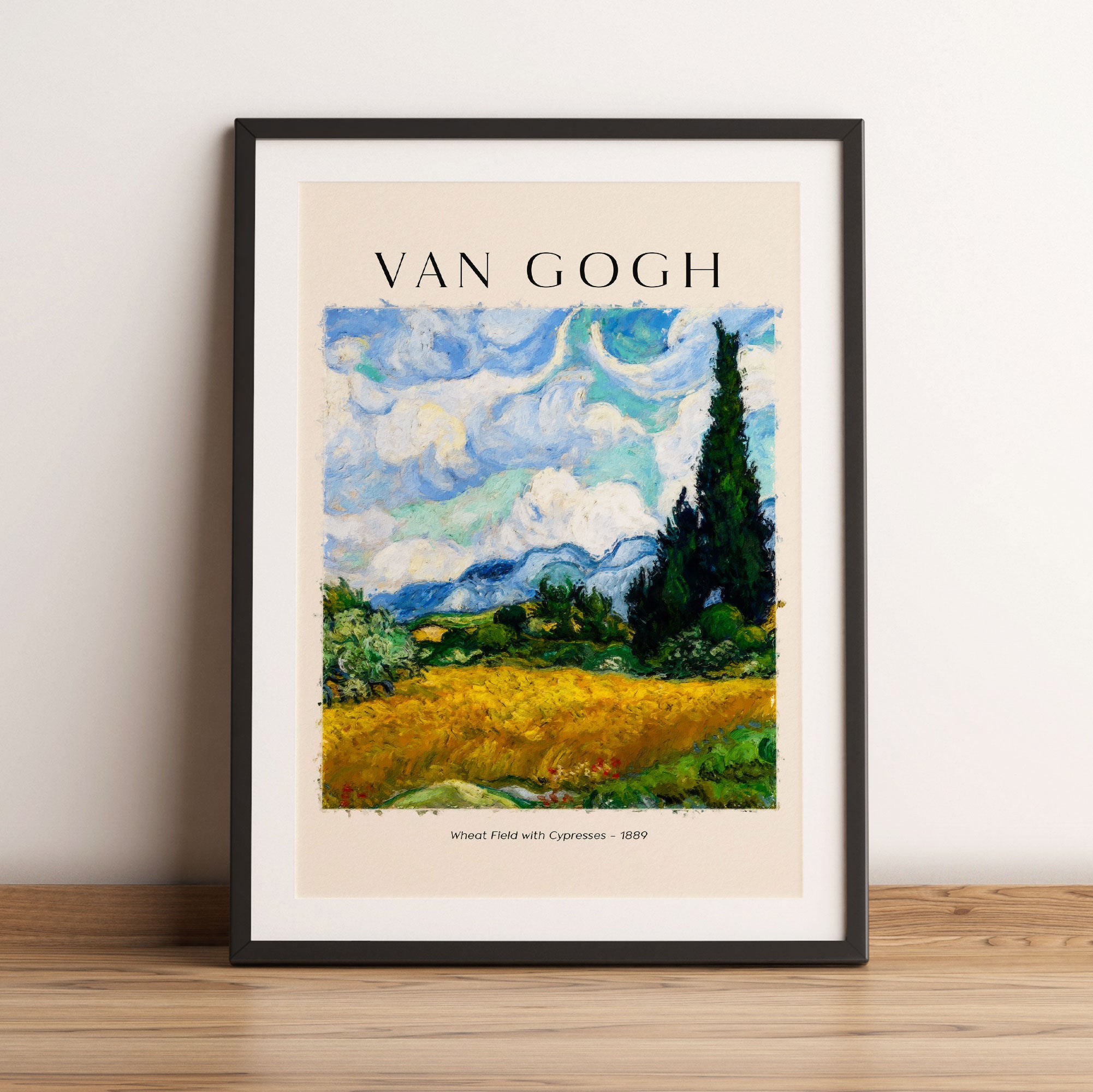 Art Portrait  - Van Gogh - Weizenfeld mit Zypressen, Gerahmtes Bild