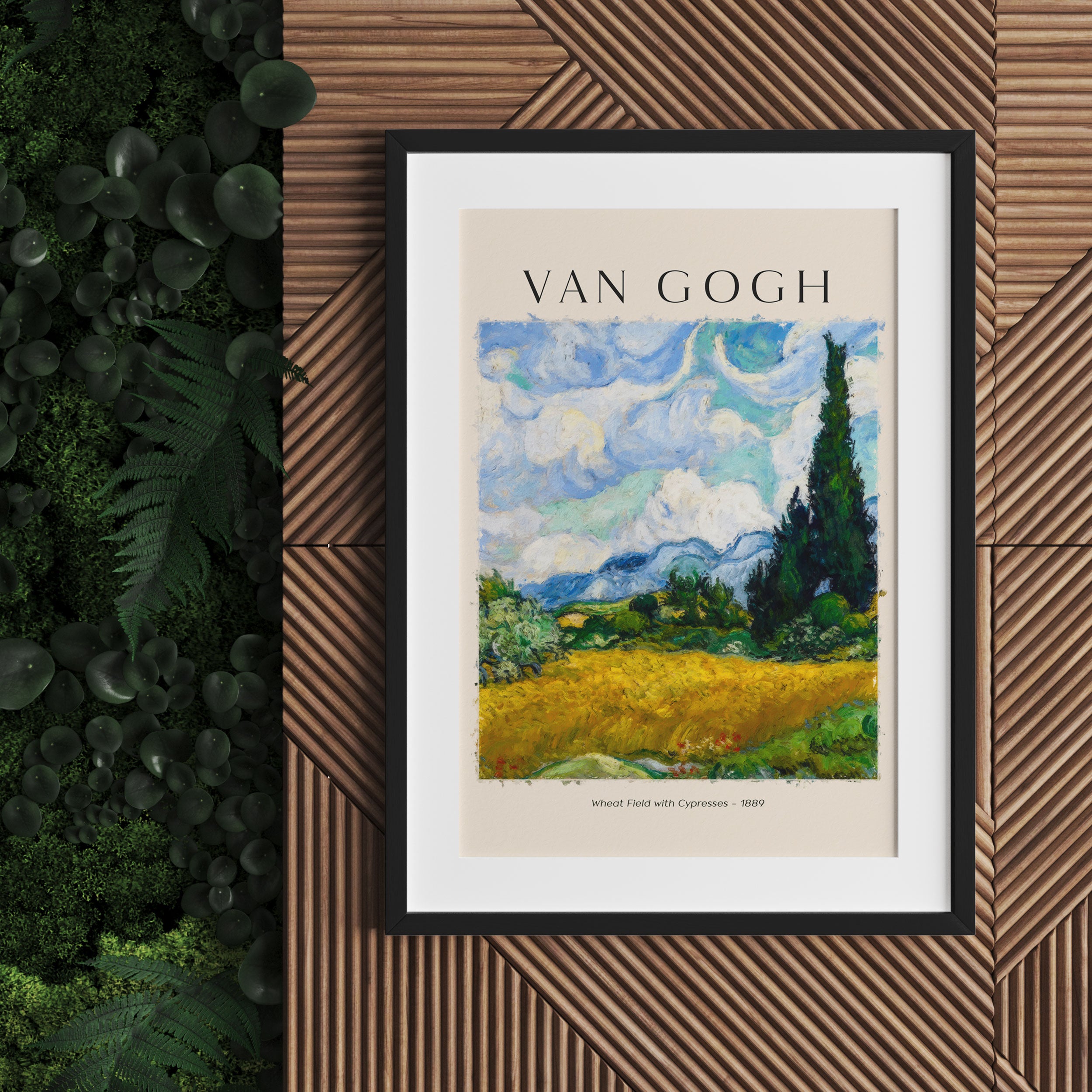 Art Portrait  - Van Gogh - Weizenfeld mit Zypressen, Gerahmtes Bild