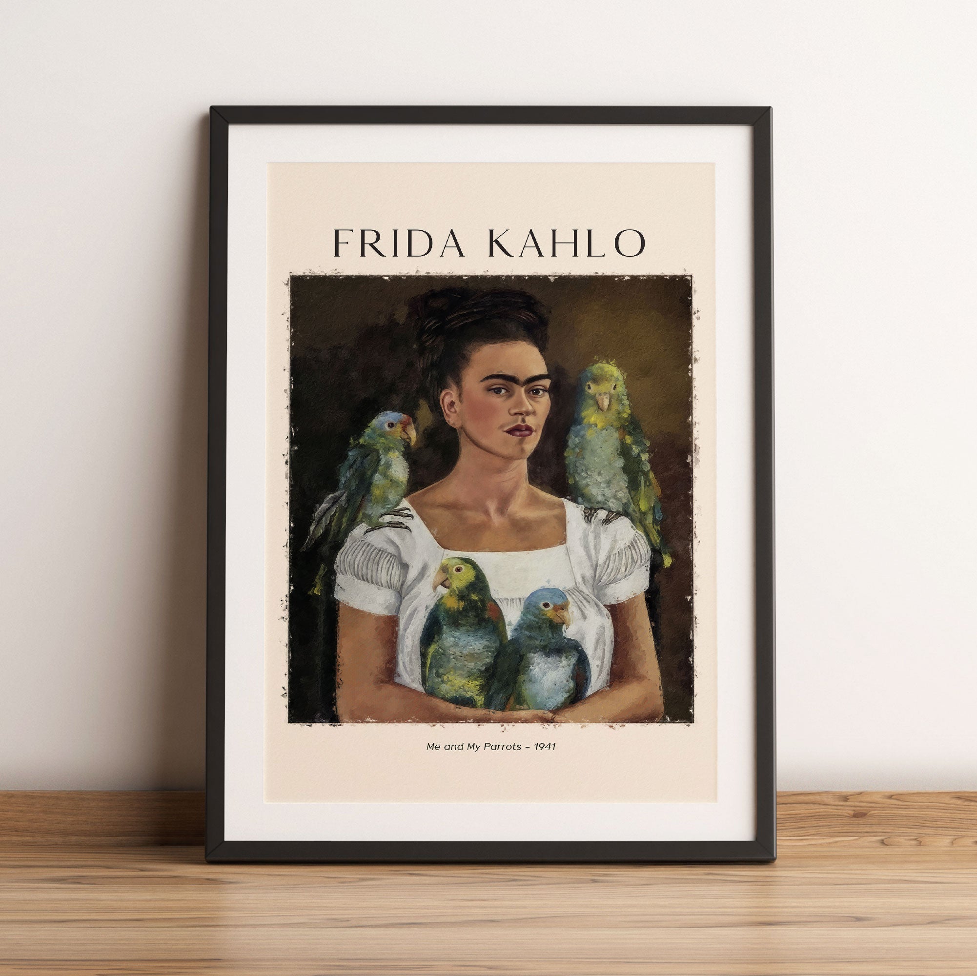 Art Portrait  - Frida Kahlo - Ich und meine Papageien, Gerahmtes Bild