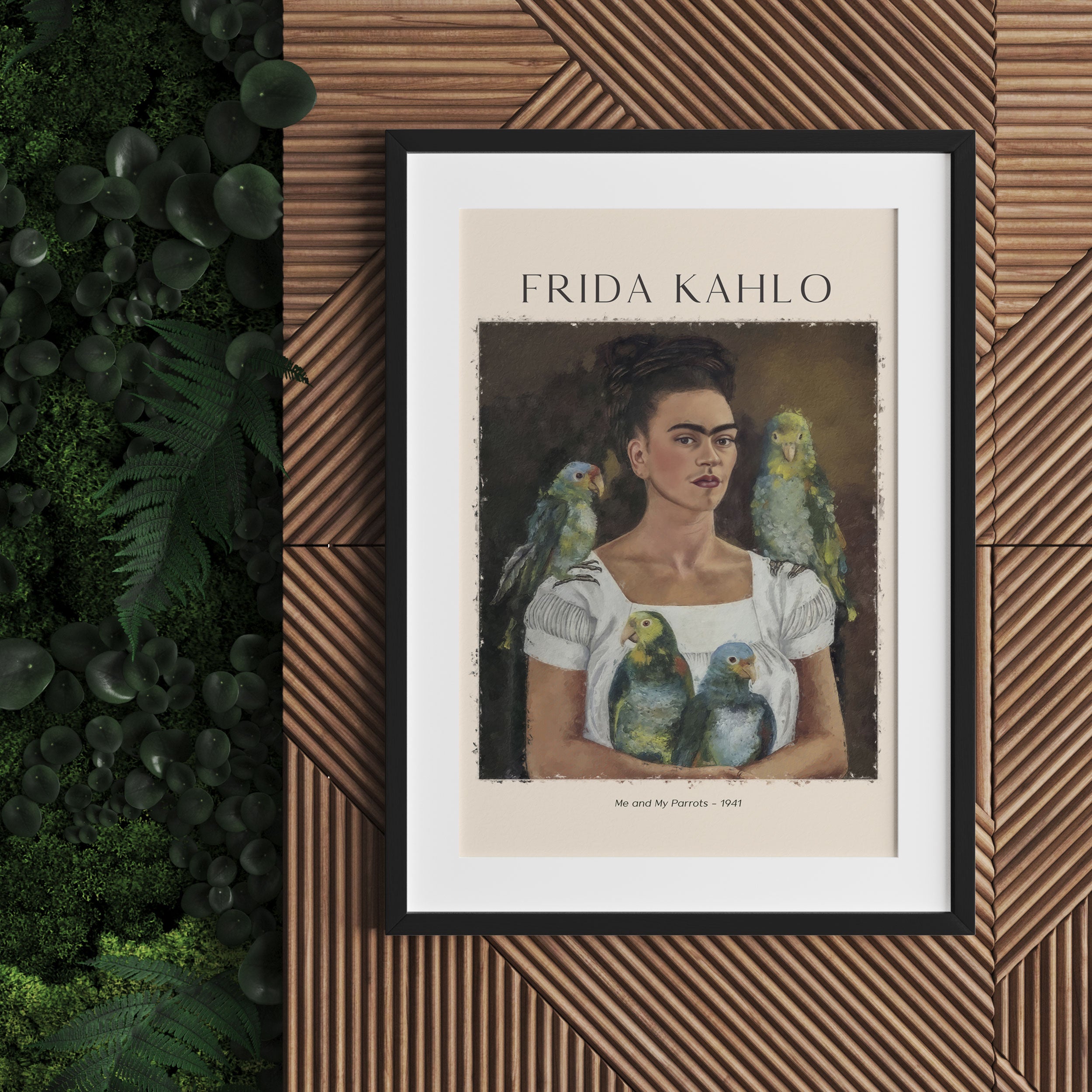 Art Portrait  - Frida Kahlo - Ich und meine Papageien, Gerahmtes Bild