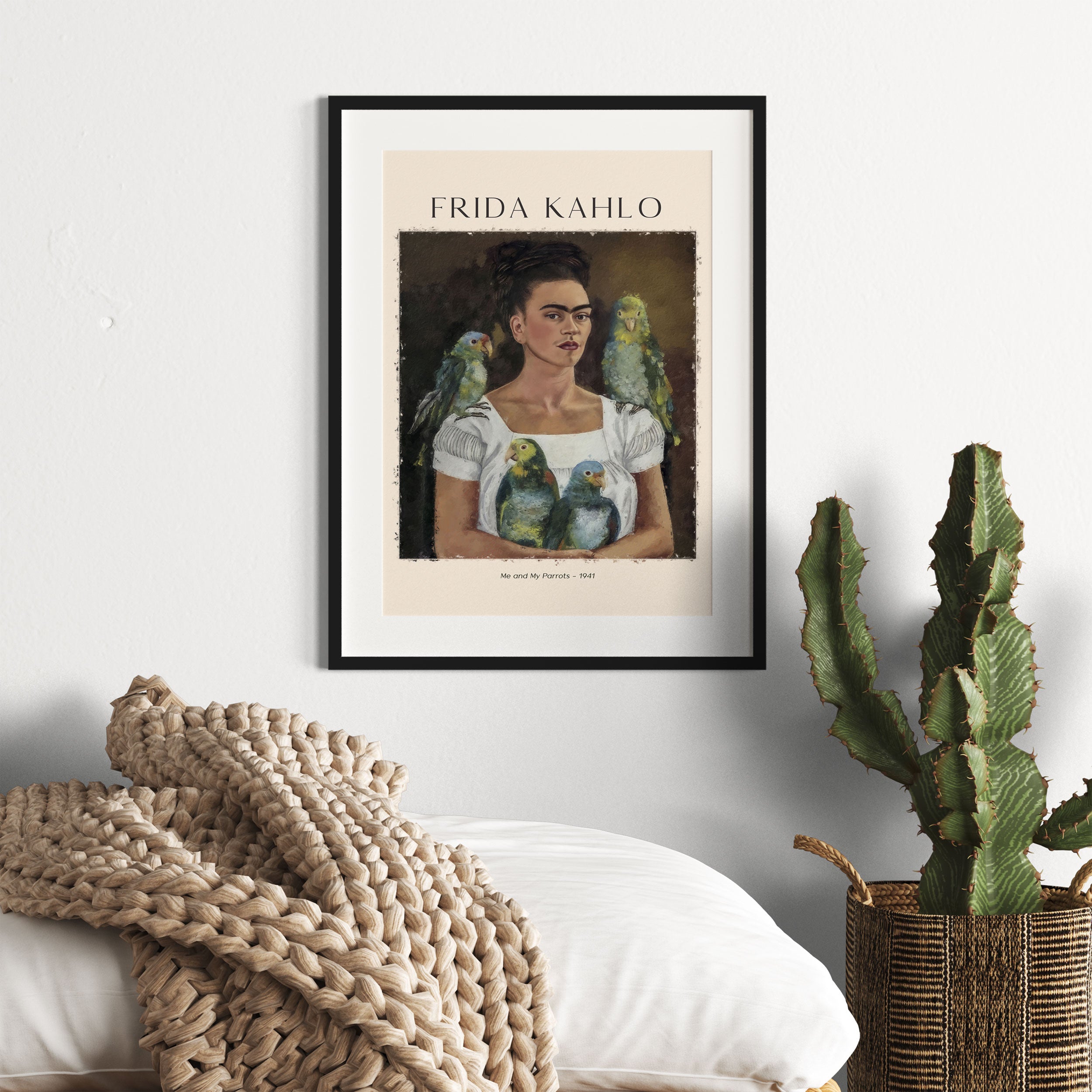 Art Portrait  - Frida Kahlo - Ich und meine Papageien, Gerahmtes Bild