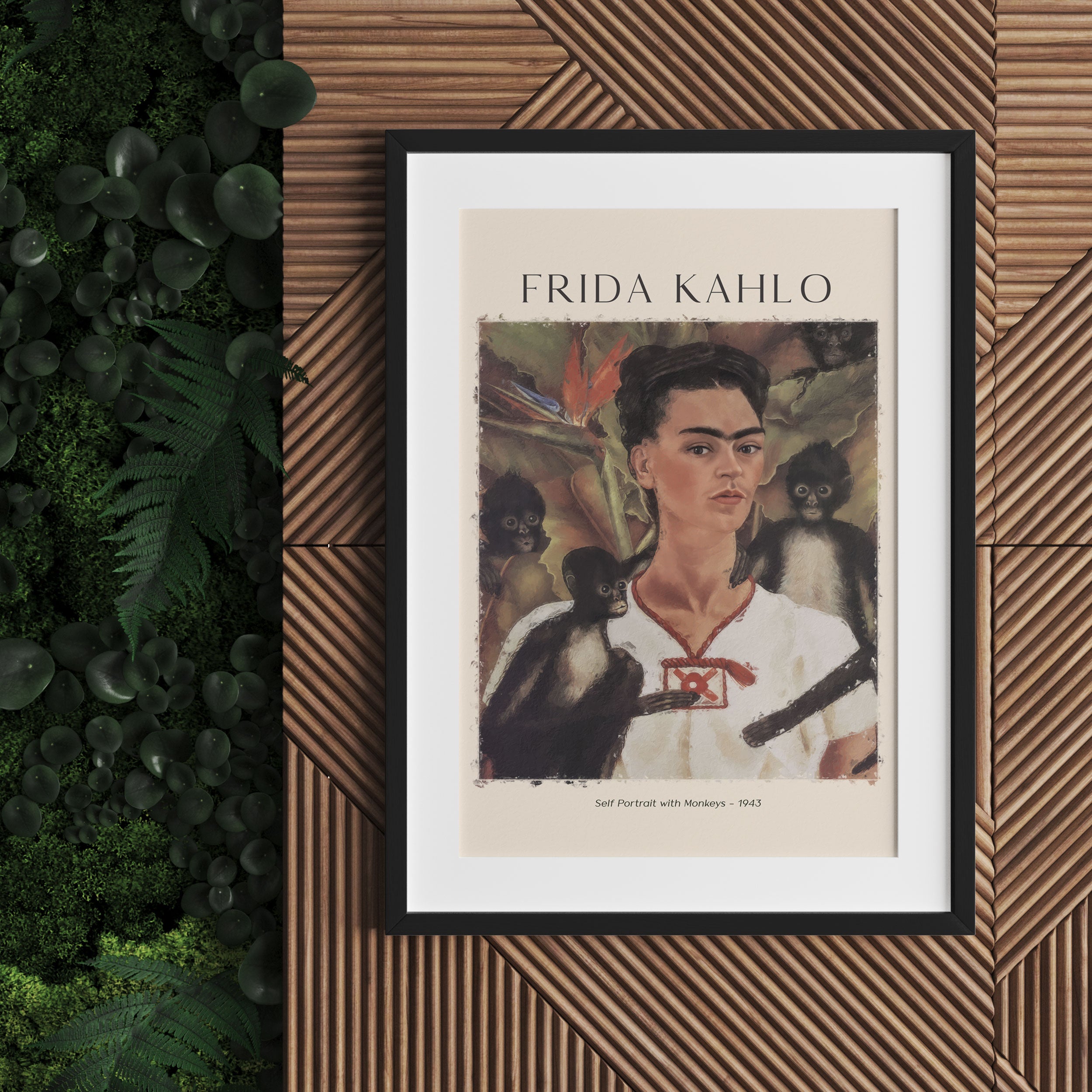 Art Portrait  - Frida Kahlo - Selbstbildnis mit Affen, Gerahmtes Bild