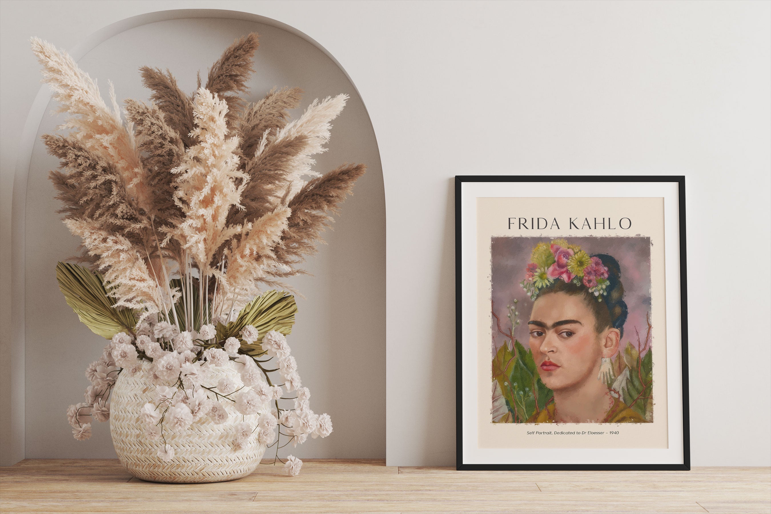 Art Portrait  - Frida Kahlo - Dr Eloesser gewidmet, Gerahmtes Bild