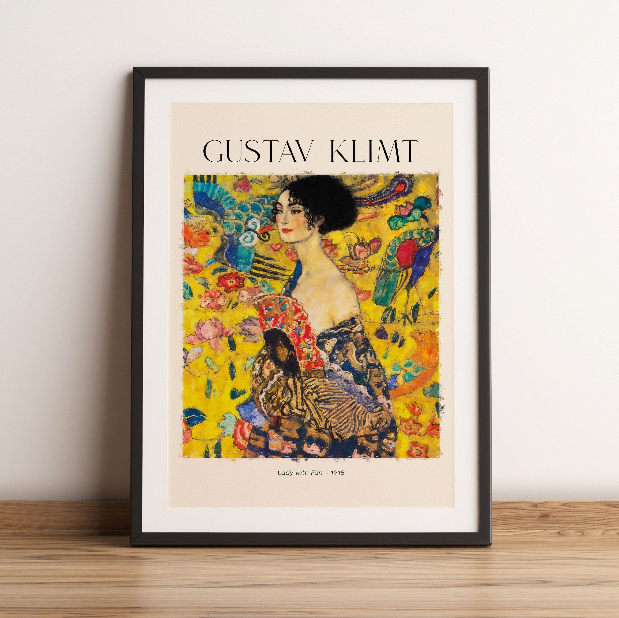 Art Portrait  - Gustav Klimt - Dame mit Fächer, Gerahmtes Bild