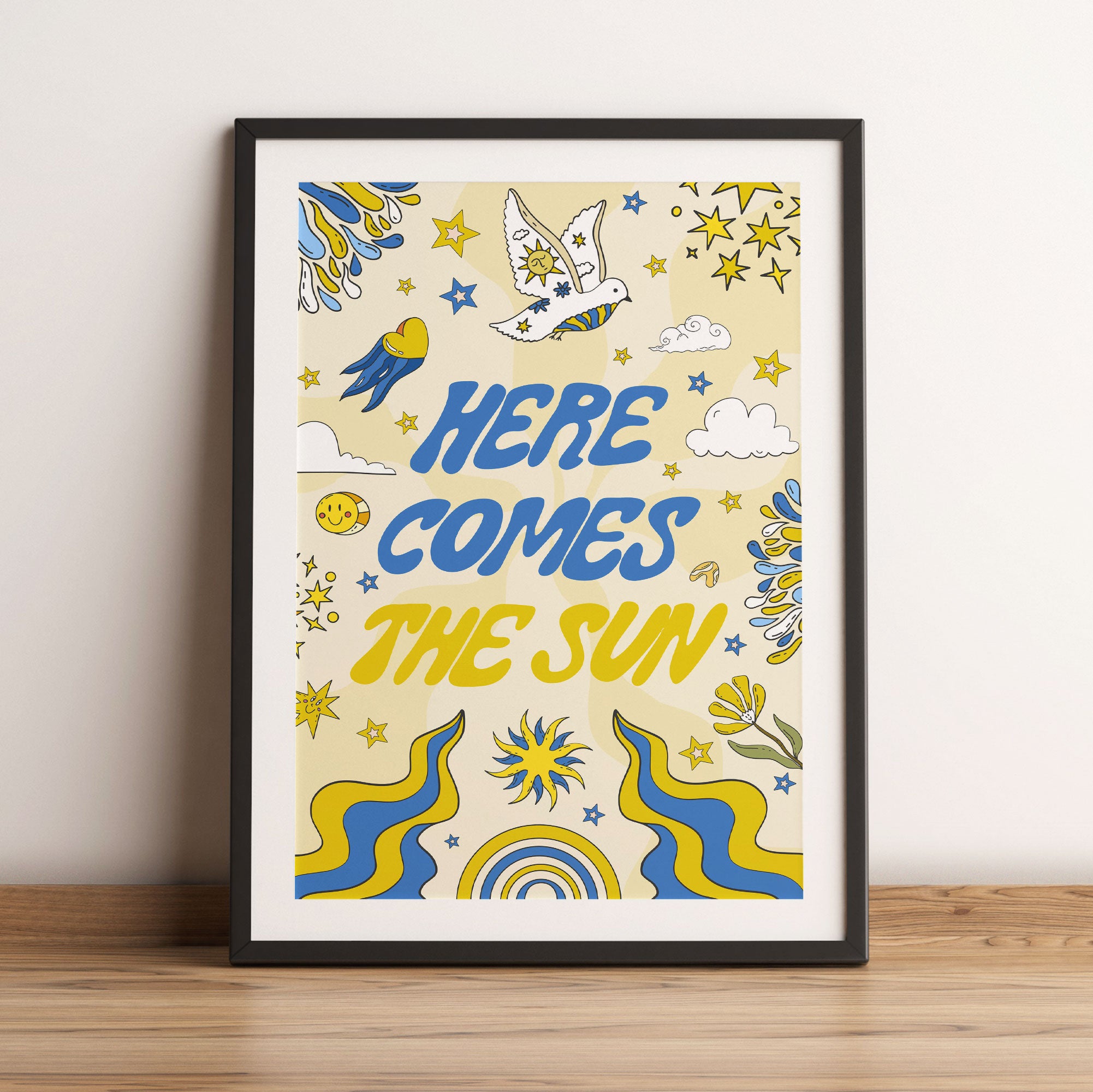 Hippie Art  - Here comes the sun, Gerahmtes Bild
