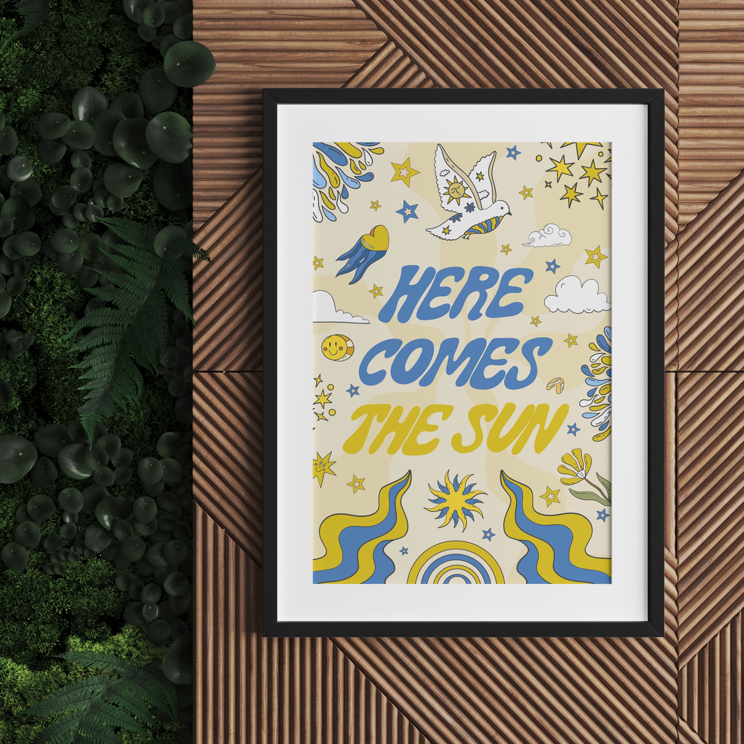 Hippie Art  - Here comes the sun, Gerahmtes Bild