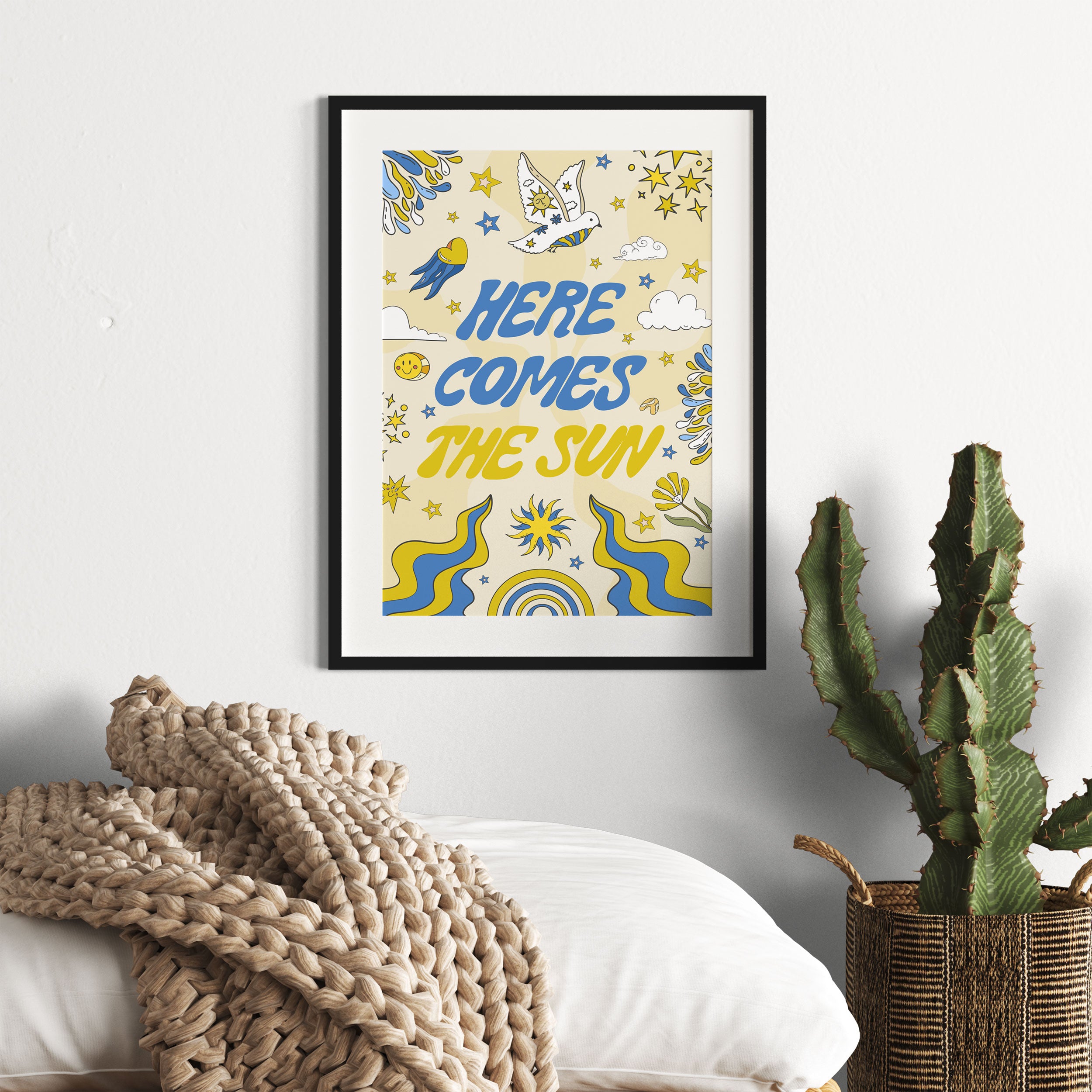 Hippie Art  - Here comes the sun, Gerahmtes Bild