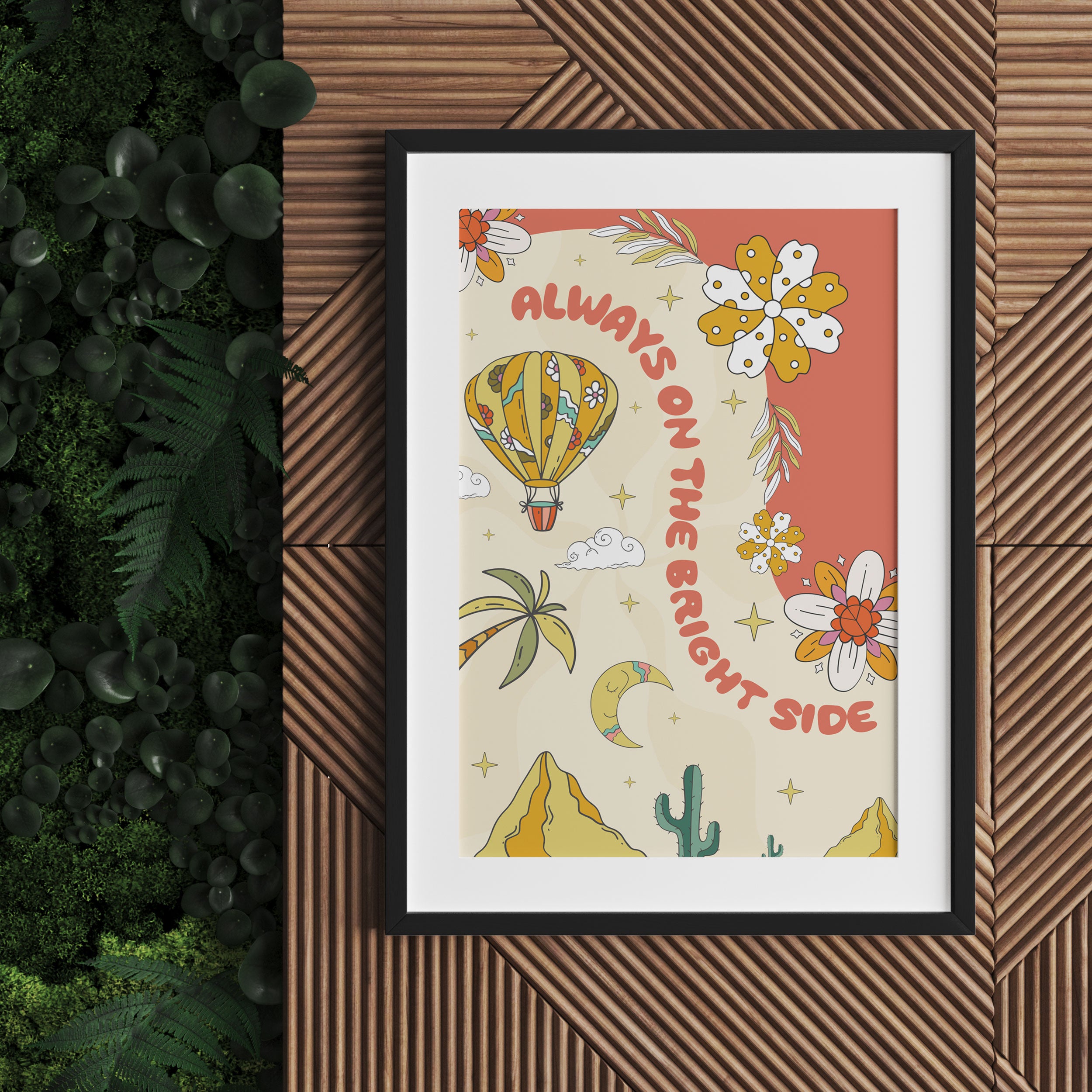 Hippie Art  - Always on the bright side, Gerahmtes Bild