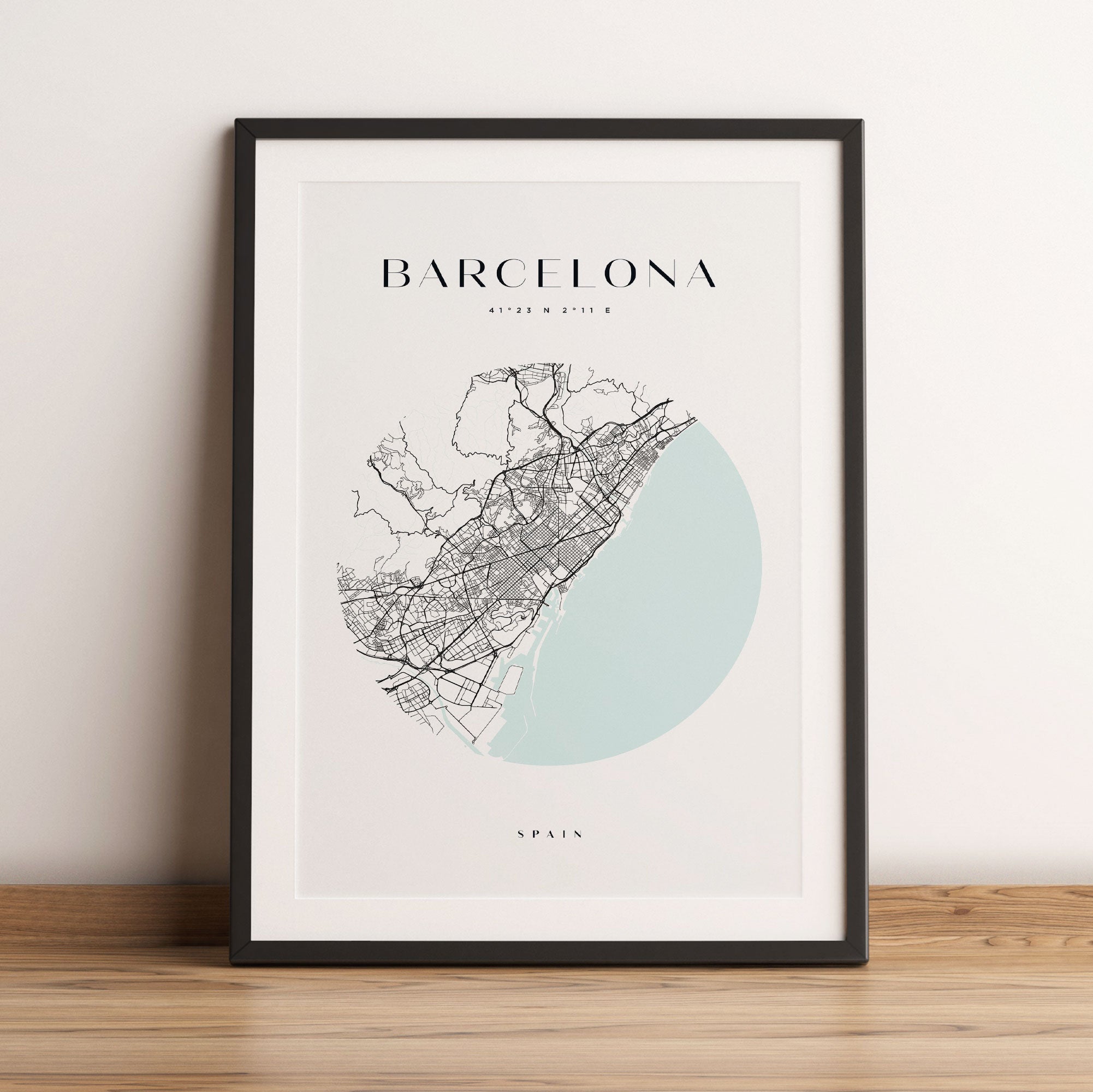 Stadtkarte Rund  - Barcelona, Gerahmtes Bild