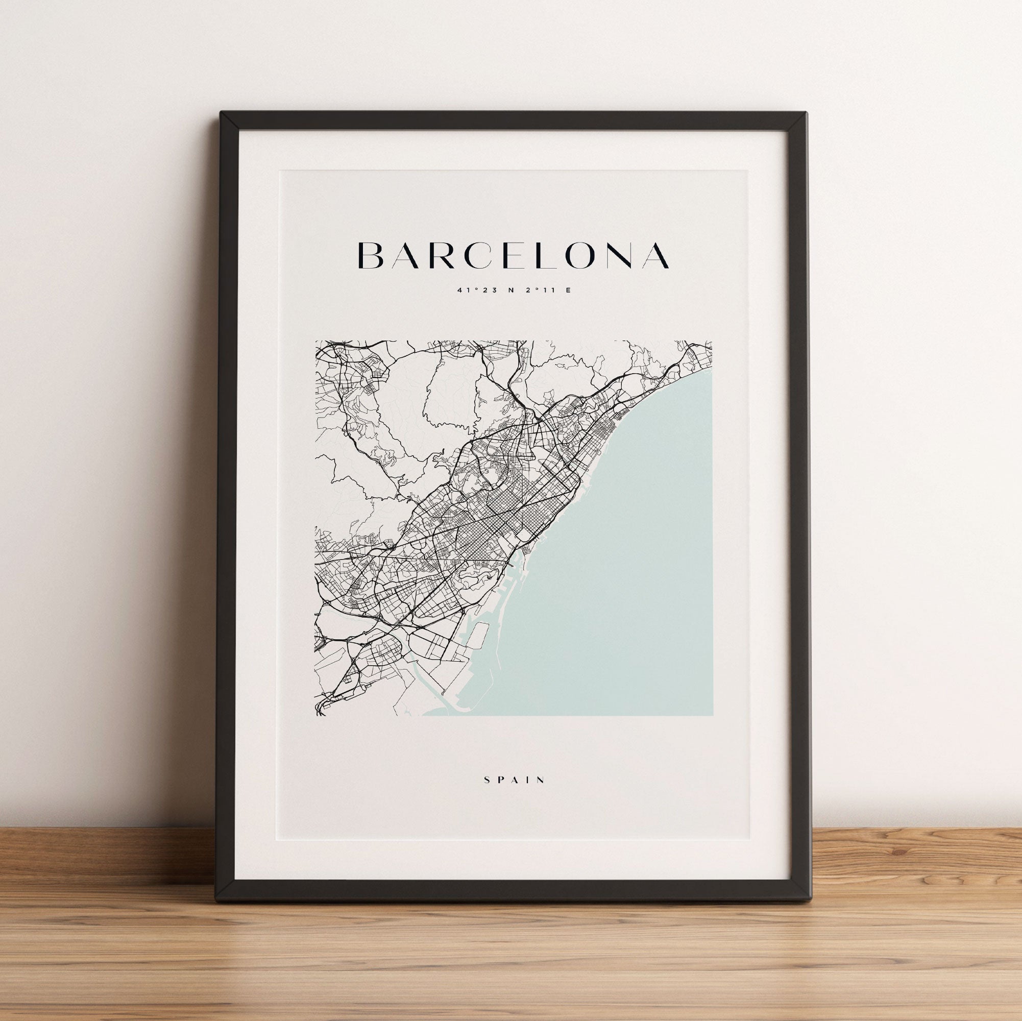 Stadtkarte Eckig  - Barcelona, Gerahmtes Bild