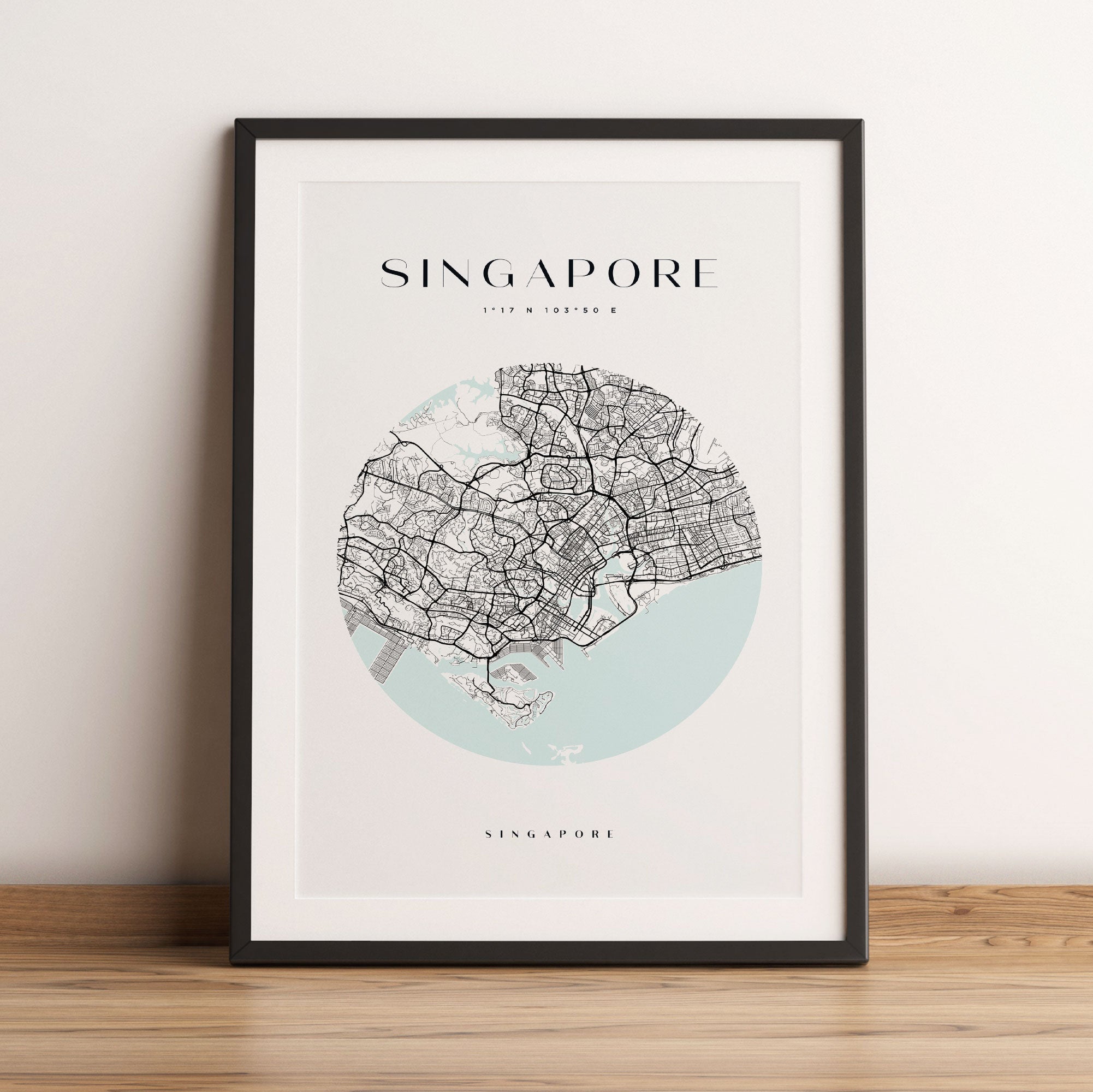 Stadtkarte Rund  - Singapur, Gerahmtes Bild