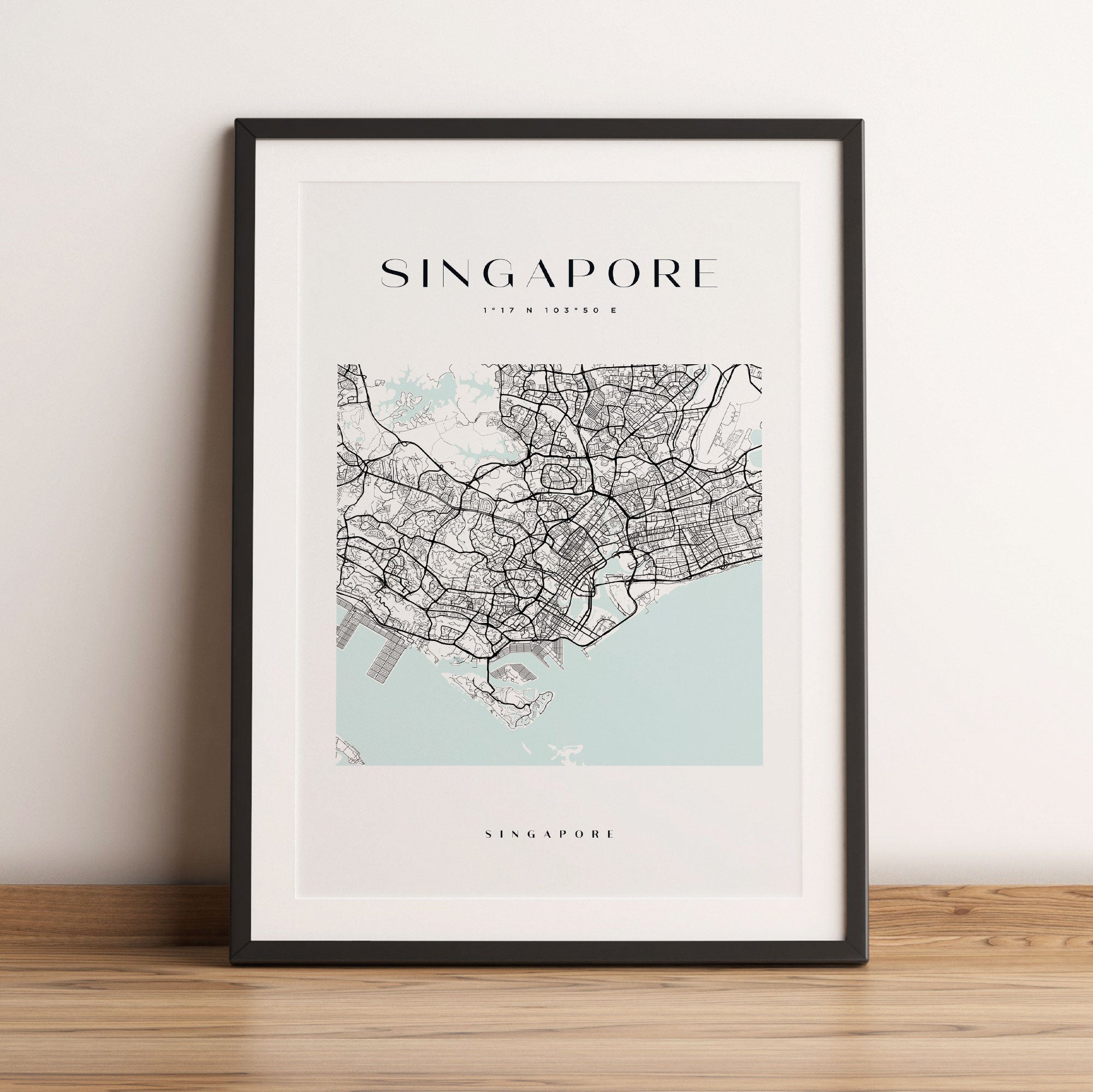 Stadtkarte Eckig  - Singapur, Gerahmtes Bild