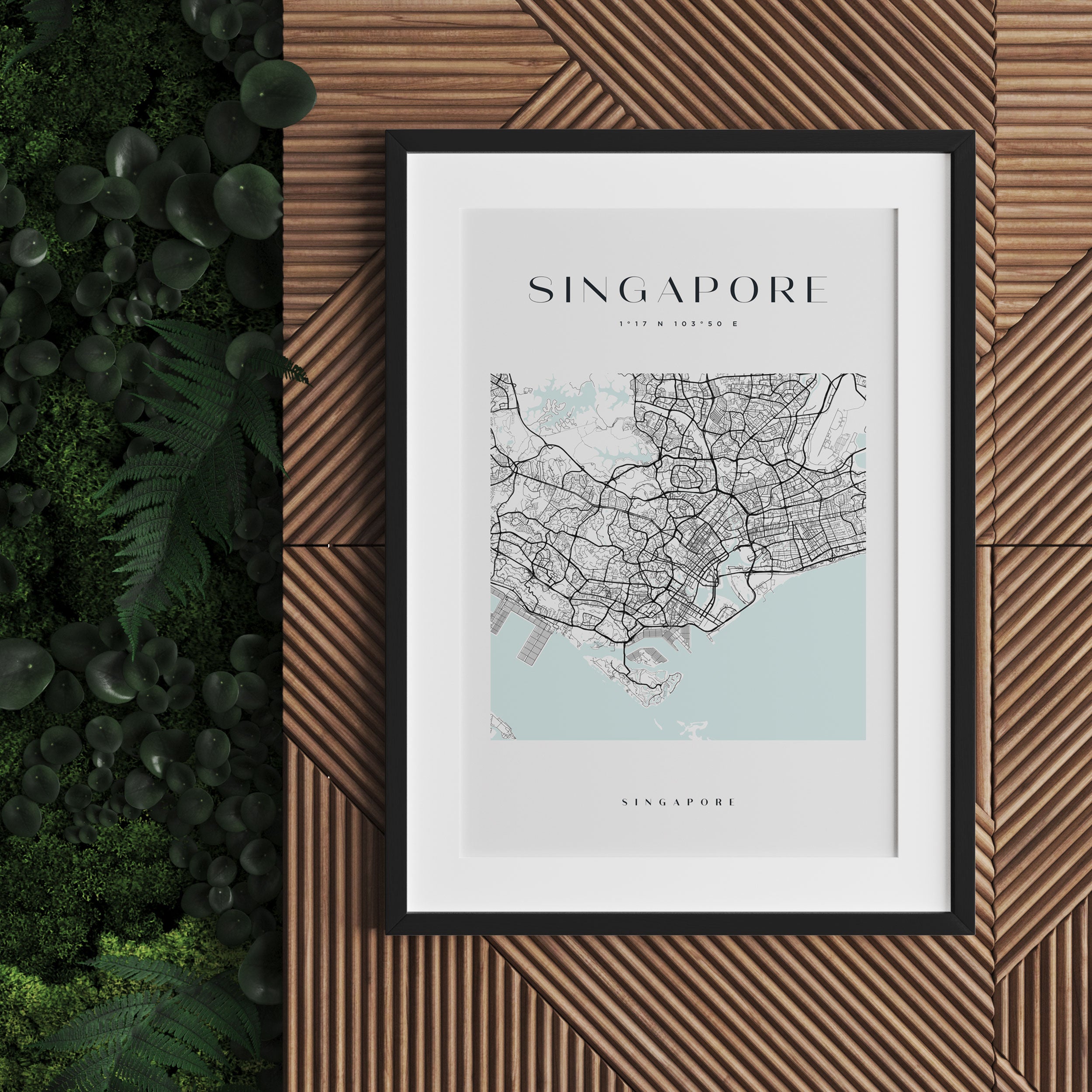 Stadtkarte Eckig  - Singapur, Gerahmtes Bild