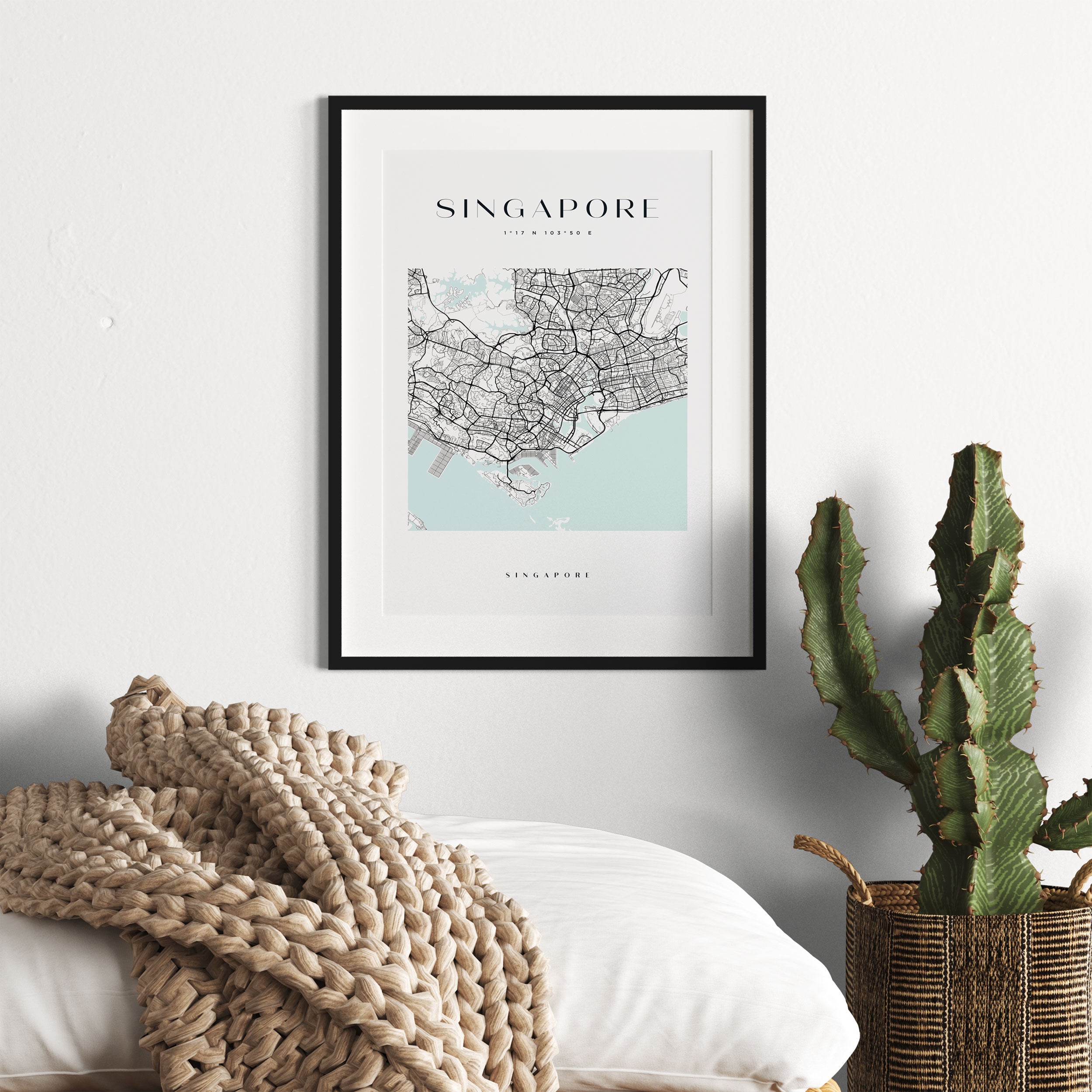Stadtkarte Eckig  - Singapur, Gerahmtes Bild