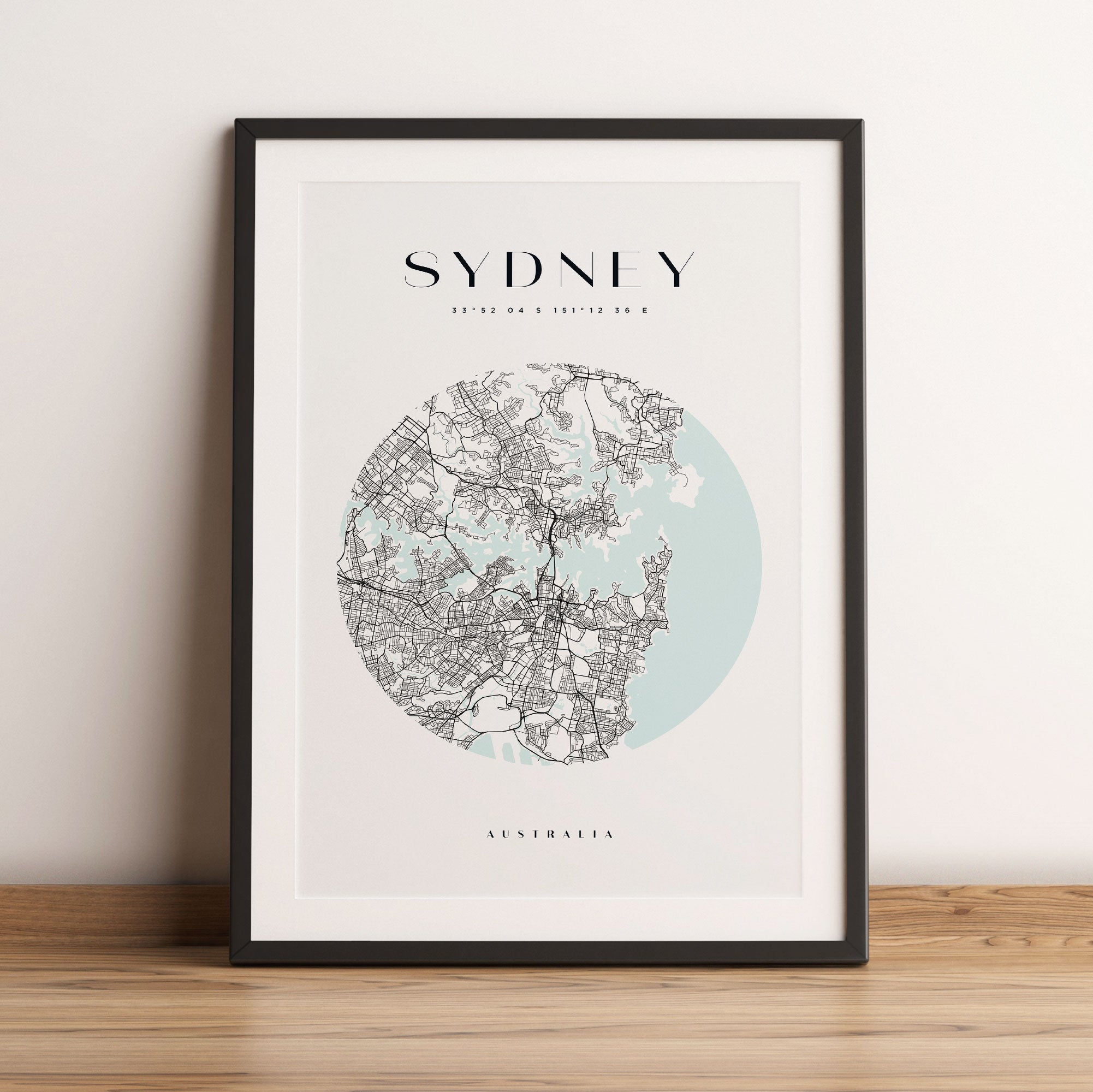 Stadtkarte Rund  - Sydney, Gerahmtes Bild