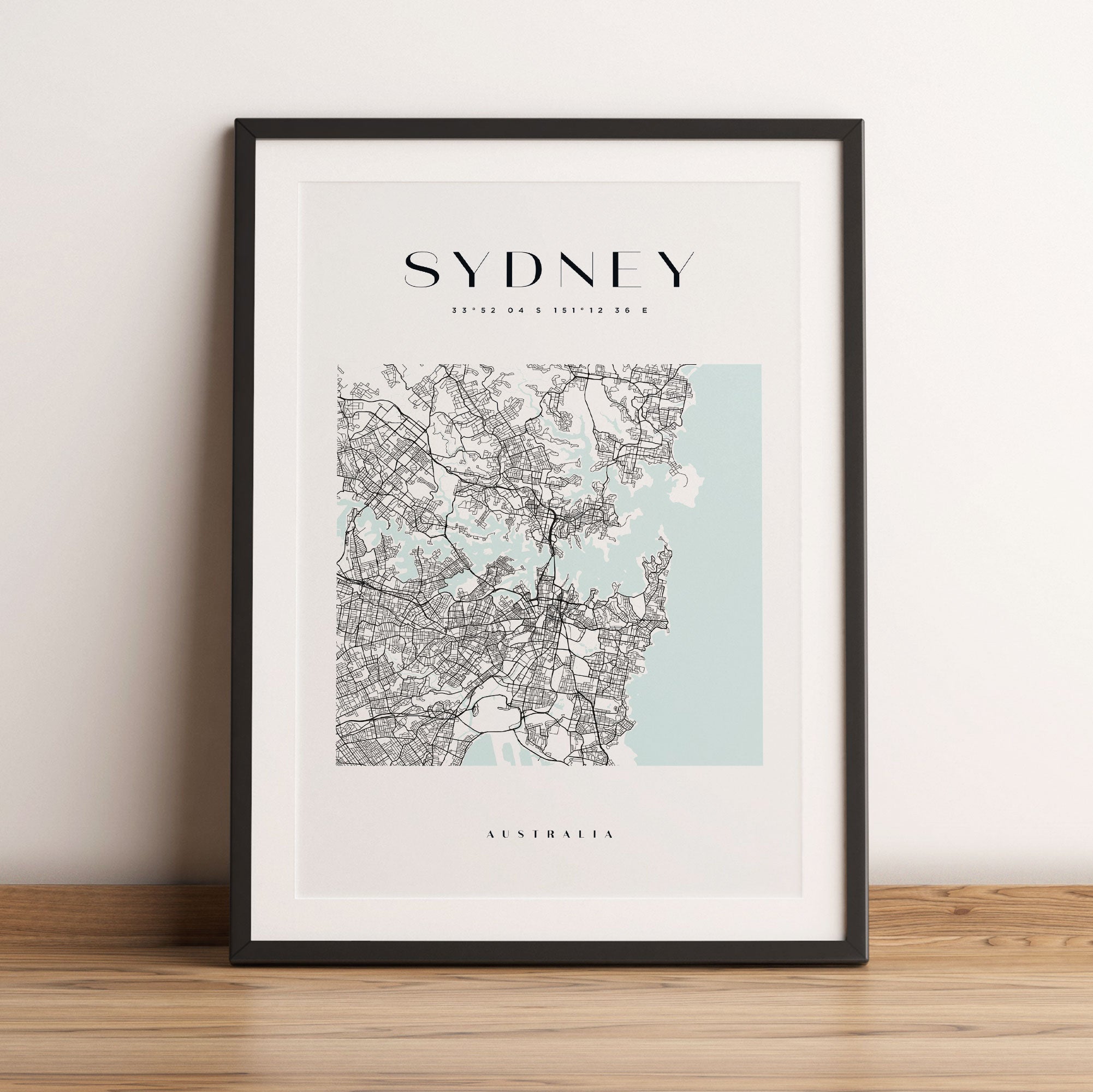 Stadtkarte Eckig  - Sydney, Gerahmtes Bild