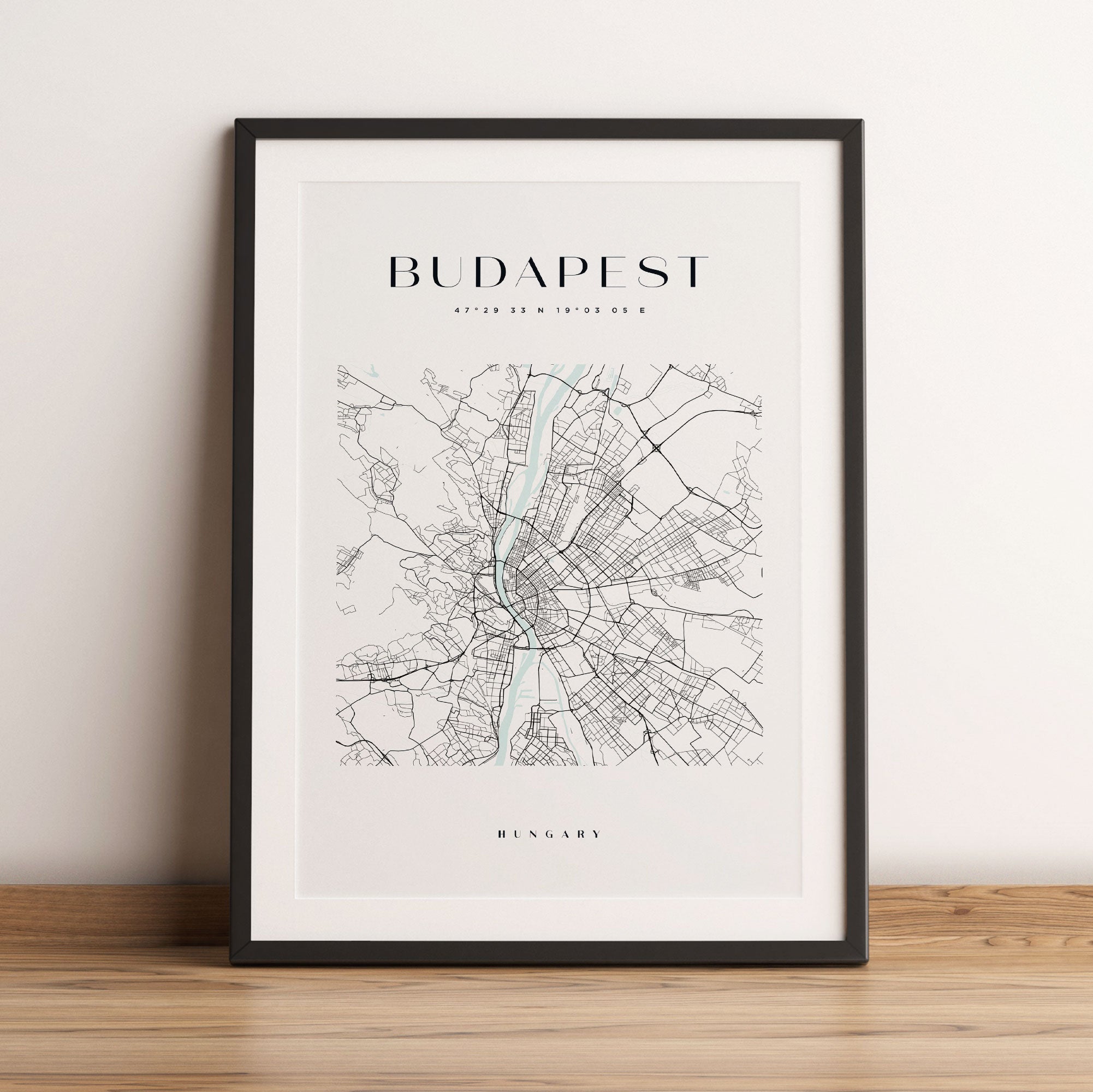 Stadtkarte Eckig  - Budapest, Gerahmtes Bild