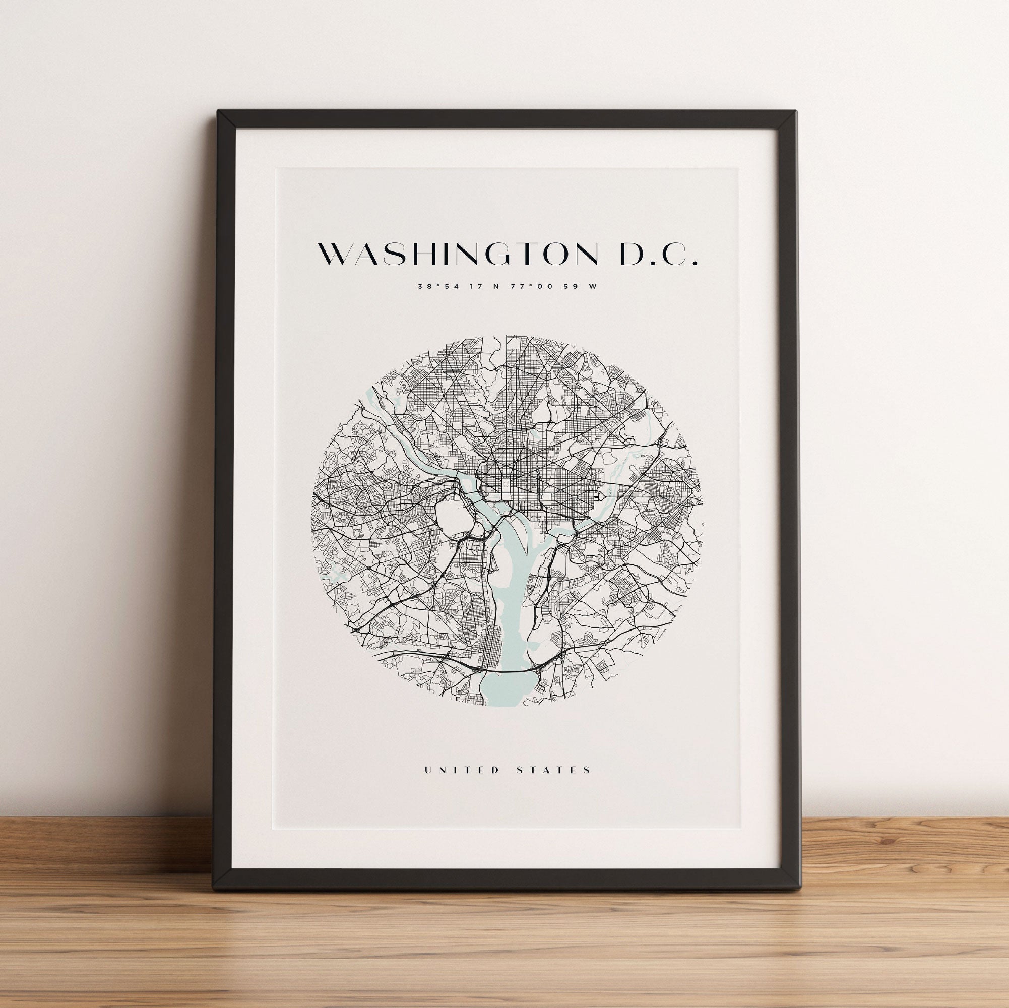 Stadtkarte Rund  - Washington D.C., Gerahmtes Bild