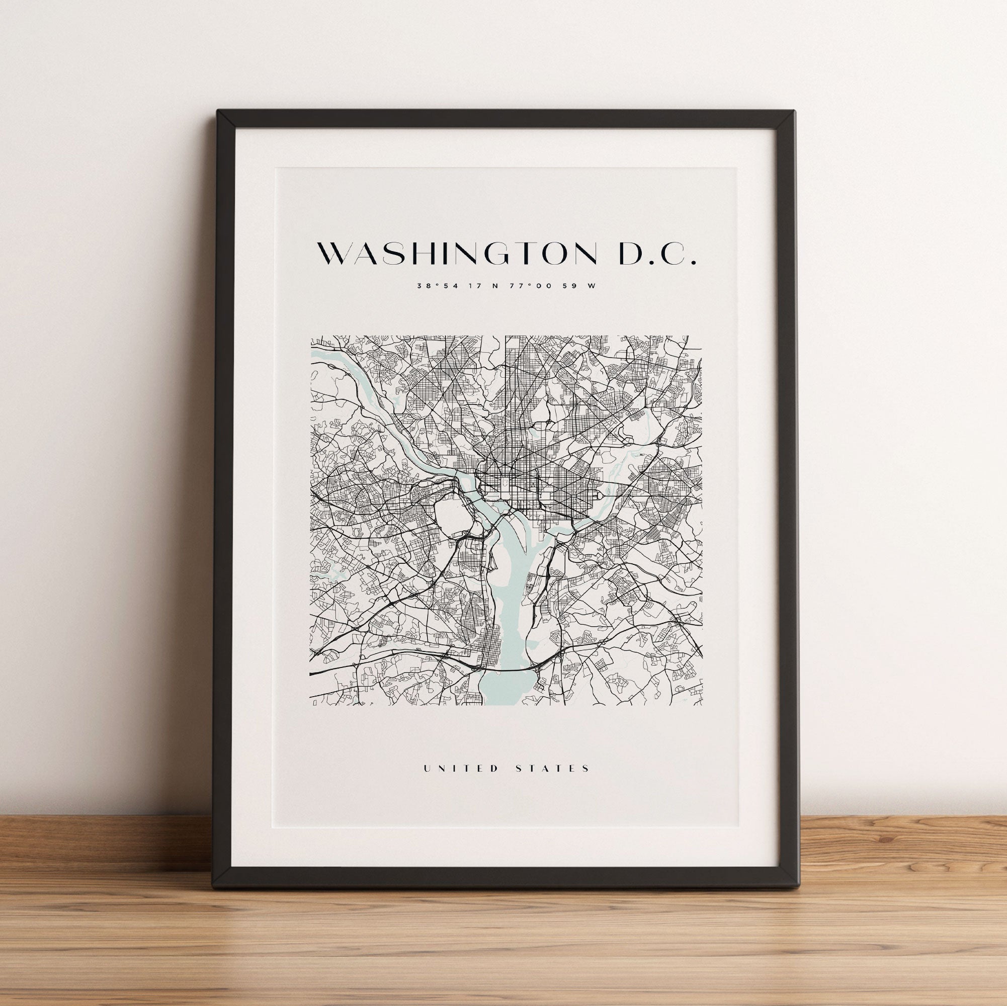 Stadtkarte Eckig  - Washington D.C., Gerahmtes Bild