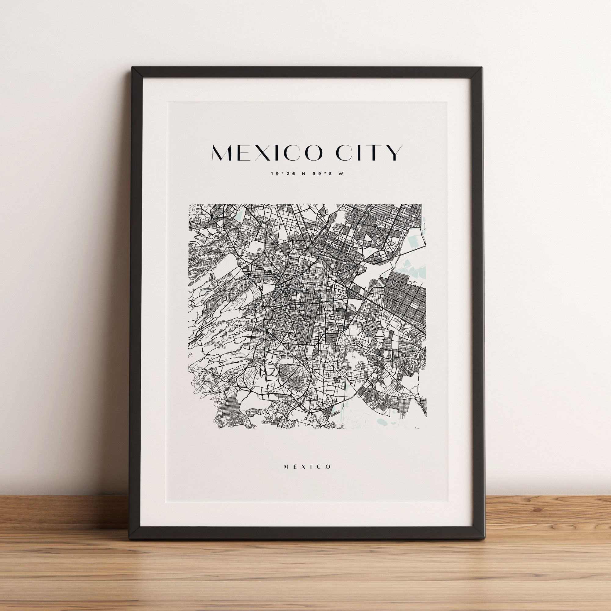 Stadtkarte Eckig  - Mexico City, Gerahmtes Bild