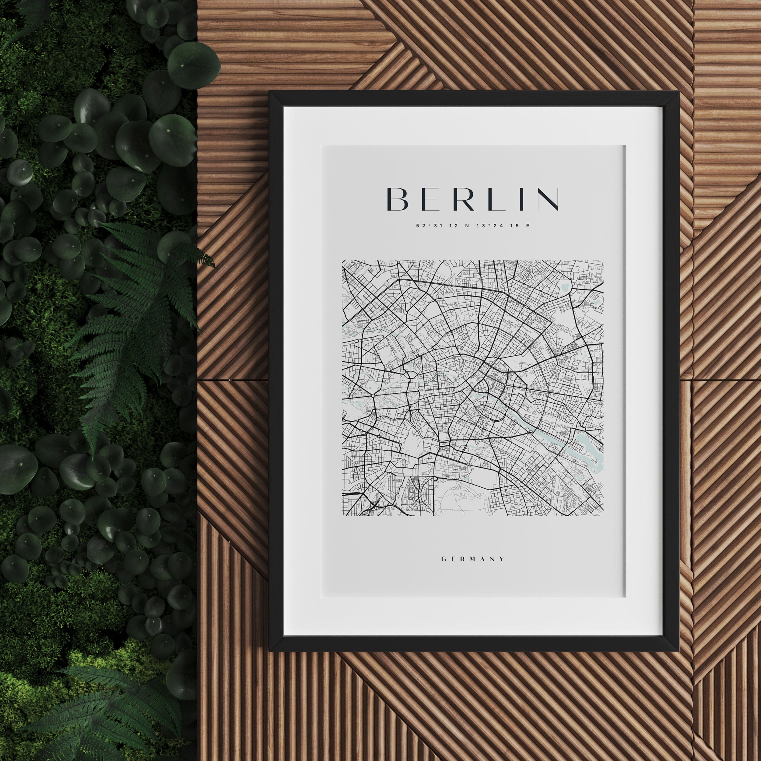 Stadtkarte Eckig  - Berlin, Gerahmtes Bild