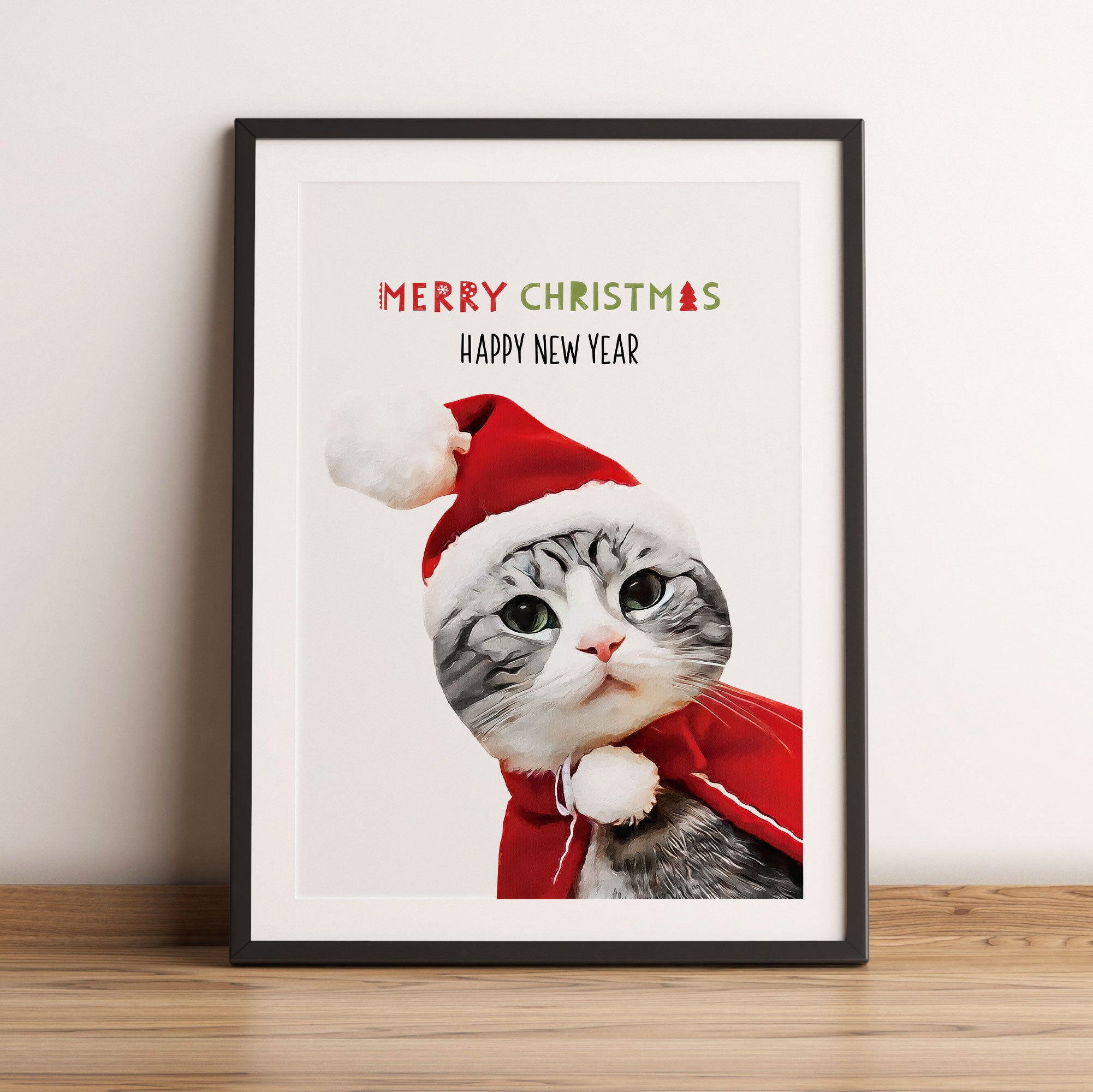 Weihnachts Collection  - Schriftzug Katze I, Gerahmtes Bild